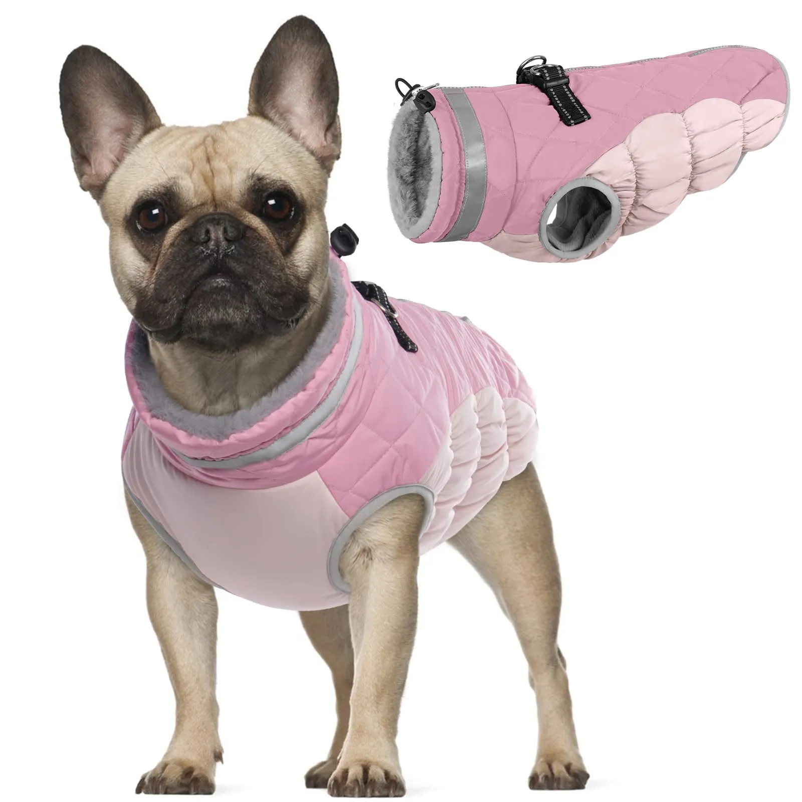 PUMYPOREITY Cappotto Invernale Cani, Vestito Caldo Impermeabile Vest Abbigliamento Anti-neve Doggy Giacca Felpa Cotone Tuta da Sci per Cani con Colletto in Pelliccia Piegabile(Rosa, XS) - immagine 1
