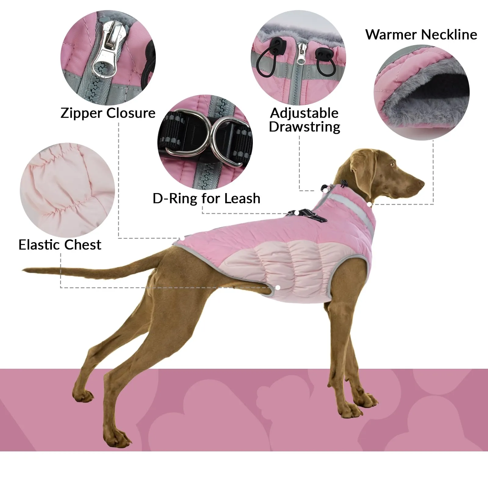 PUMYPOREITY Cappotto Invernale Cani, Vestito Caldo Impermeabile Vest Abbigliamento Anti-neve Doggy Giacca Felpa Cotone Tuta da Sci per Cani con Colletto in Pelliccia Piegabile(Rosa, XS) - immagine 4
