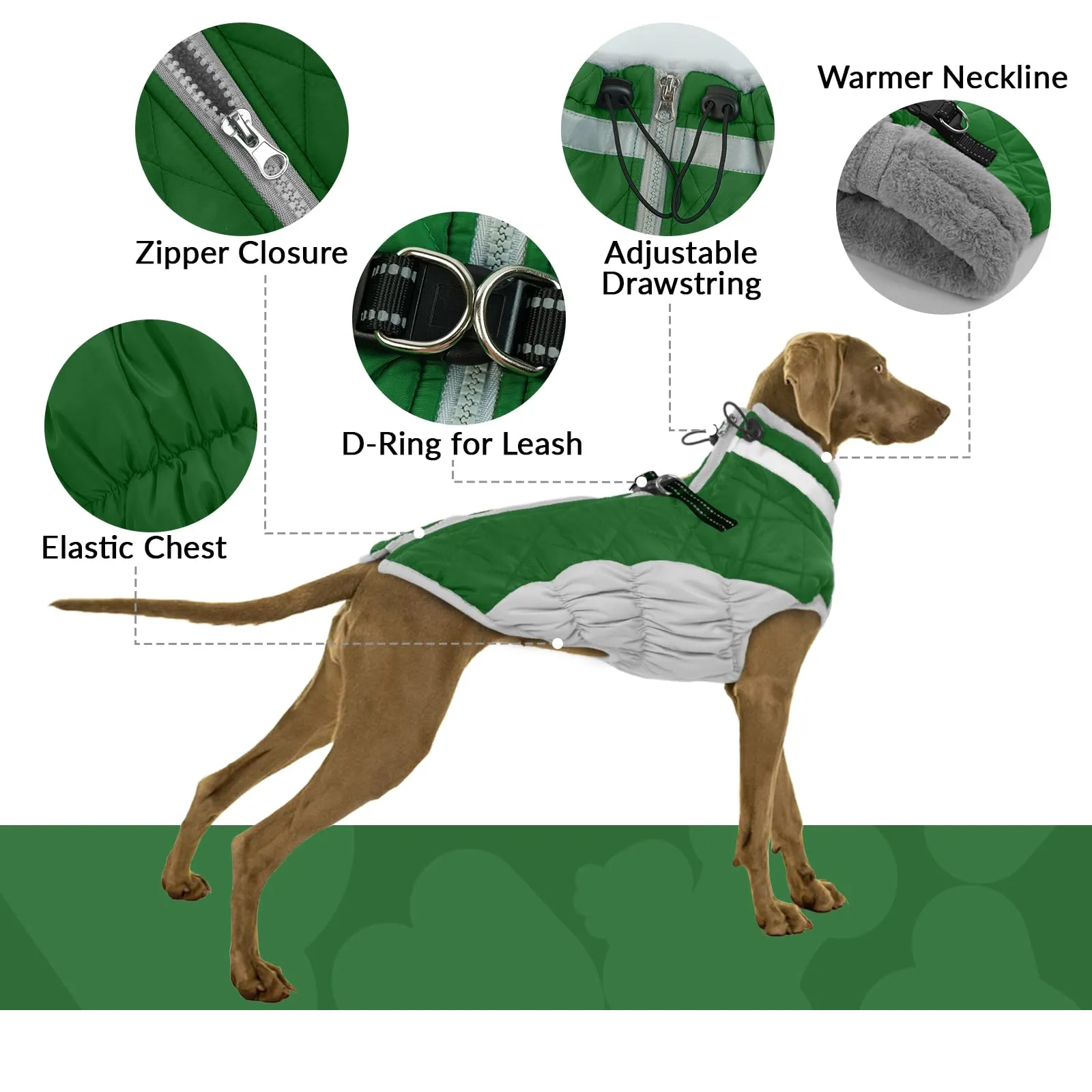 Cappotto Cane Taglia Grande, Giacca Impermeabile Calda Invernale, Giubbotto Piumino Termico per Cani (Verde, XL) - immagine 4