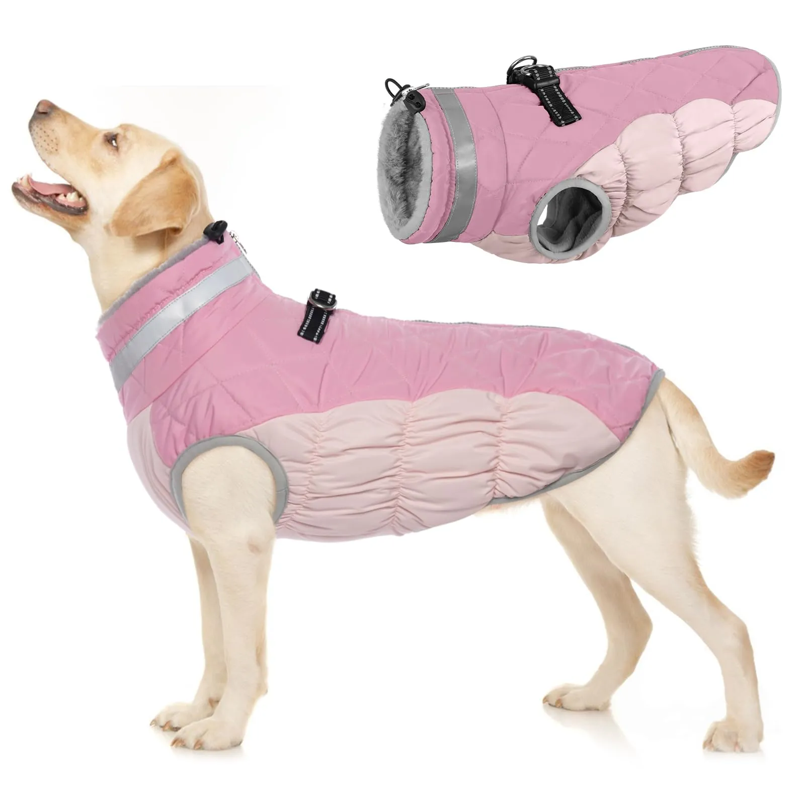 Cappottino Impermeabile Cani, Giacca Invernale Cani Calda Cappotti e Giubbotti per Cani Antivento Abbigliamento Invernale per Cani contro Freddo/Neve(Rosa, L) - immagine 1