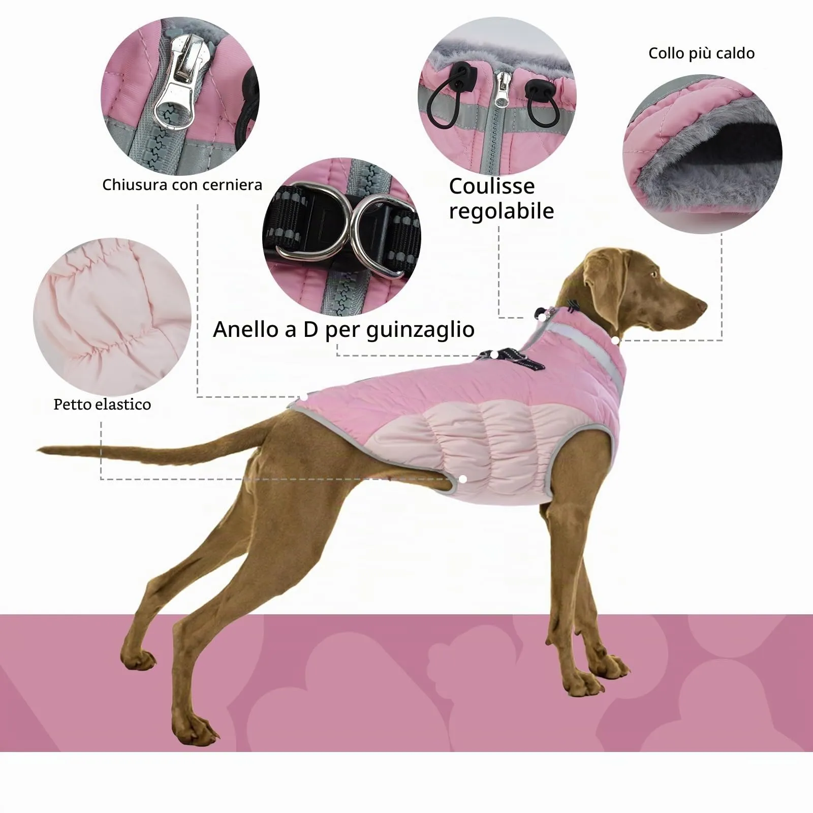 Cappottino Impermeabile Cani, Giacca Invernale Cani Calda Cappotti e Giubbotti per Cani Antivento Abbigliamento Invernale per Cani contro Freddo/Neve(Rosa, L) - immagine 4