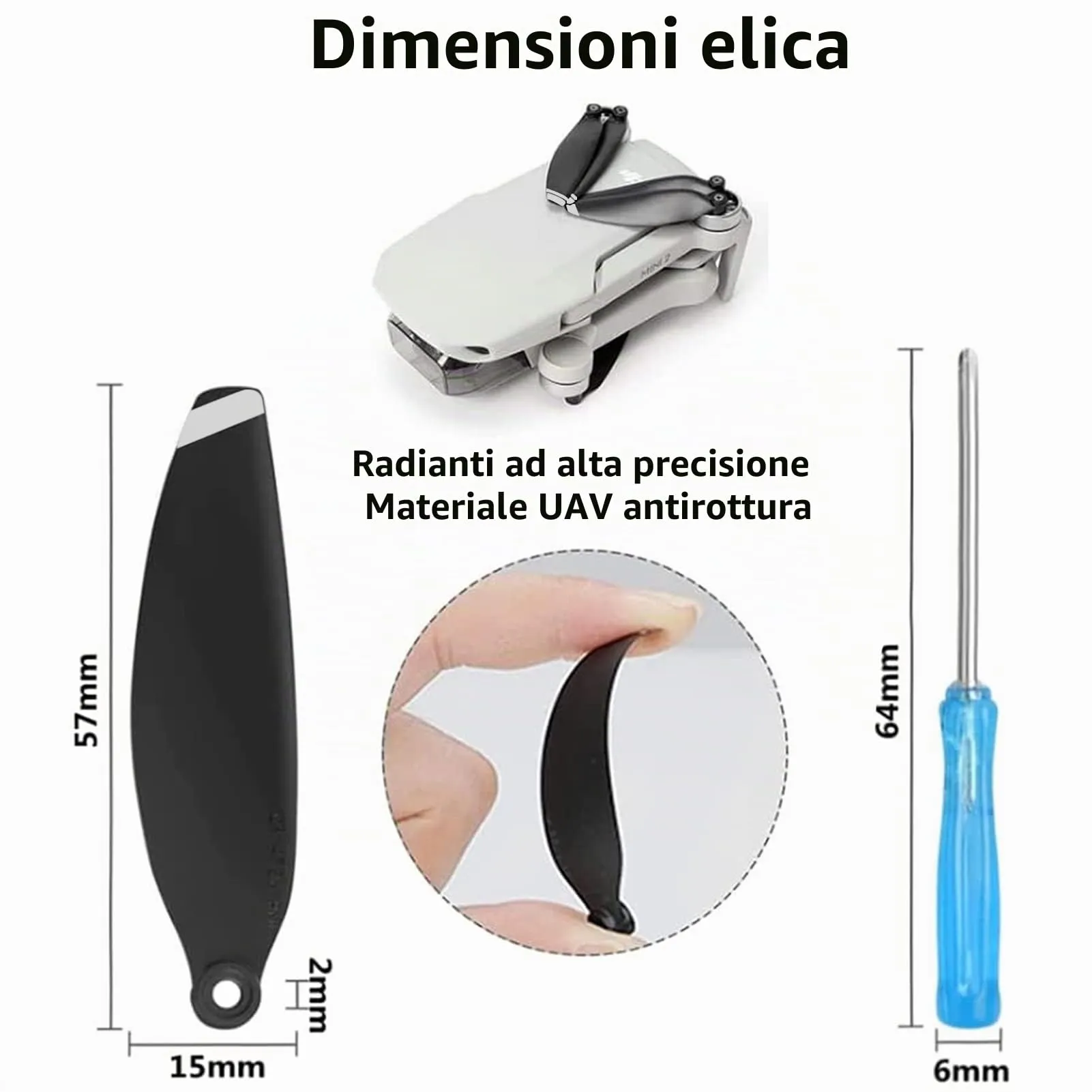 Bocguy Mavic Mini Eliche, 16 Pcs Eliche Mavic Mini con 24 Viti & Cacciavite per Sostituzione del Drone, Basso Rumore & Stabile (Argento) - immagine 2