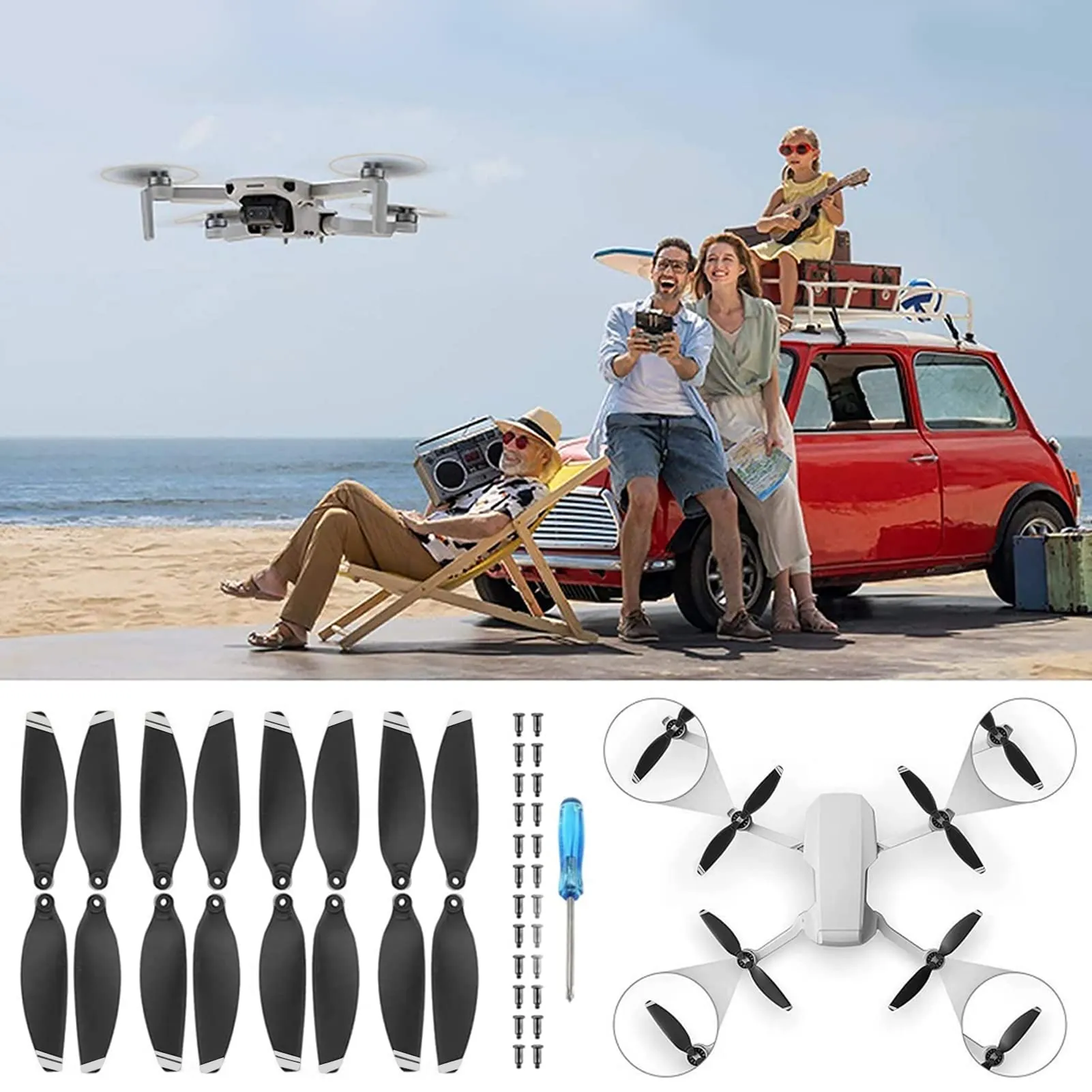 Bocguy Mavic Mini Eliche, 16 Pcs Eliche Mavic Mini con 24 Viti & Cacciavite per Sostituzione del Drone, Basso Rumore & Stabile (Argento) - immagine 7