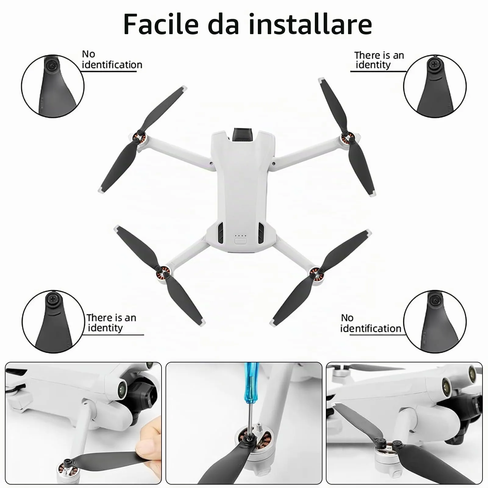 Bocguy Eliche Mini 3 Pro / 4 Pro, 16 Pcs Mini 3 Pro / 4 Pro Eliche Accessori Sostituzione Drone con 24 Viti & 2 Cacciavite, Basso Rumore & Stabile (Argento) - immagine 2