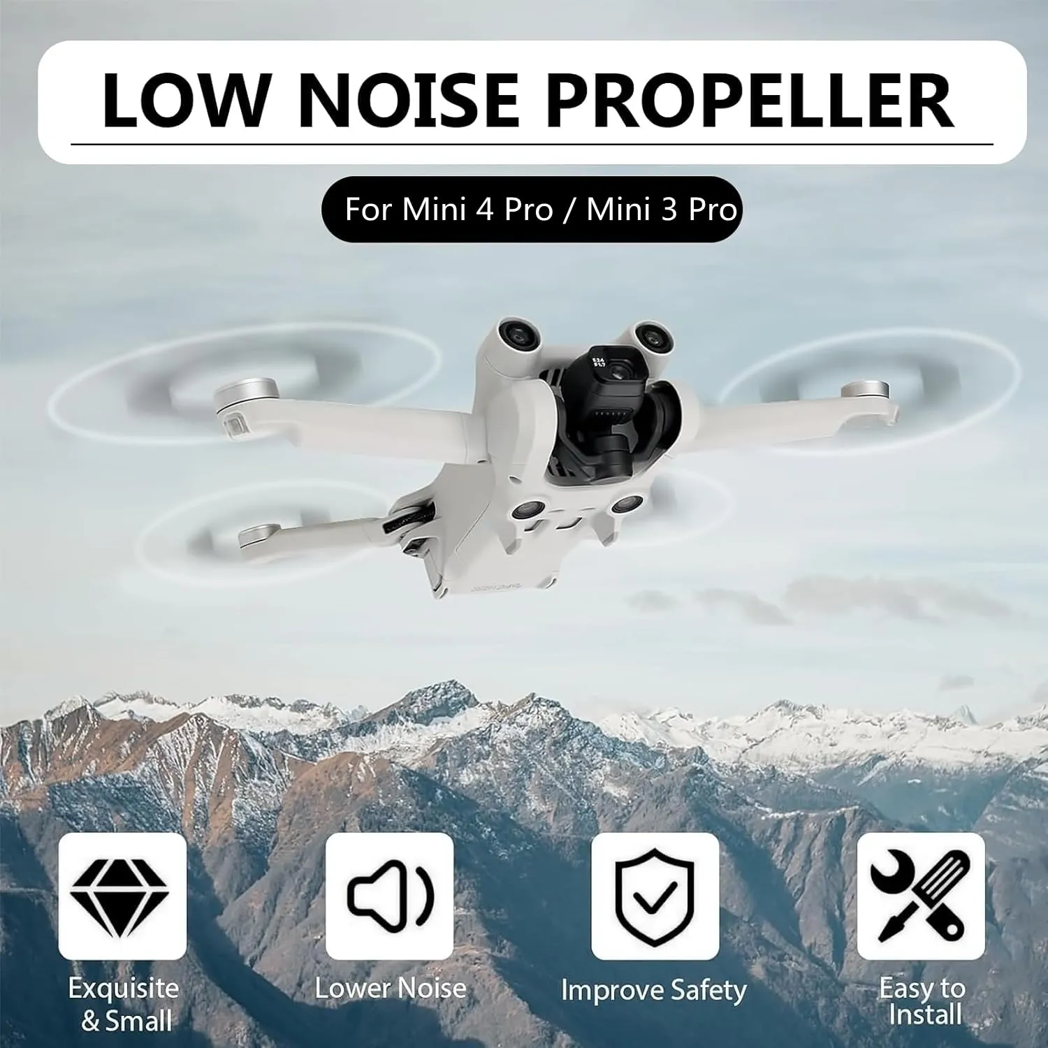 Bocguy Eliche Mini 3 Pro / 4 Pro, 16 Pcs Mini 3 Pro / 4 Pro Eliche Accessori Sostituzione Drone con 24 Viti & 2 Cacciavite, Basso Rumore & Stabile (Argento) - immagine 5