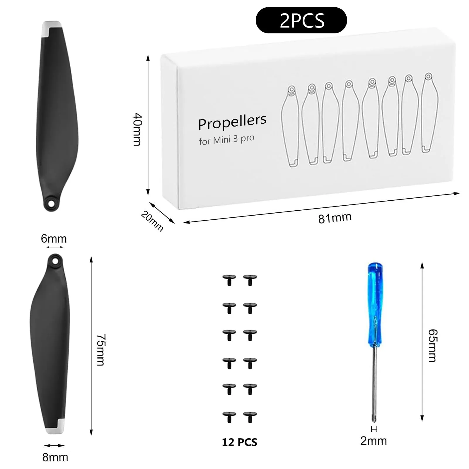 Bocguy Eliche Mini 3 Pro / 4 Pro, 16 Pcs Mini 3 Pro / 4 Pro Eliche Accessori Sostituzione Drone con 24 Viti & 2 Cacciavite, Basso Rumore & Stabile (Argento) - immagine 6