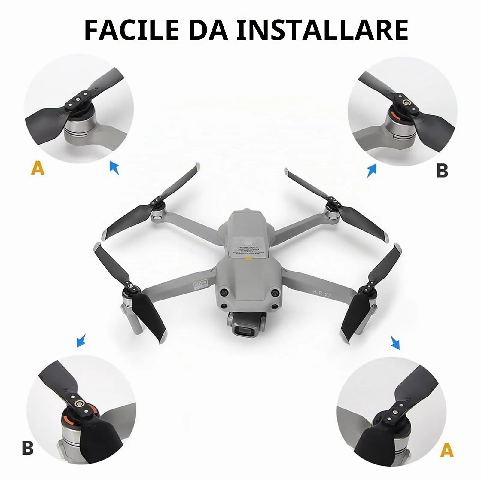 Bocguy 4 Pcs Eliche Mavic Air 2 / Air 2S, 7328 Eliche per Mavic Air 2S / 2 Accessori Accessori Sostituzione Drone con Design a Rilascio Rapido, Basso Rumore & Stabile (Argento) - immagine 3