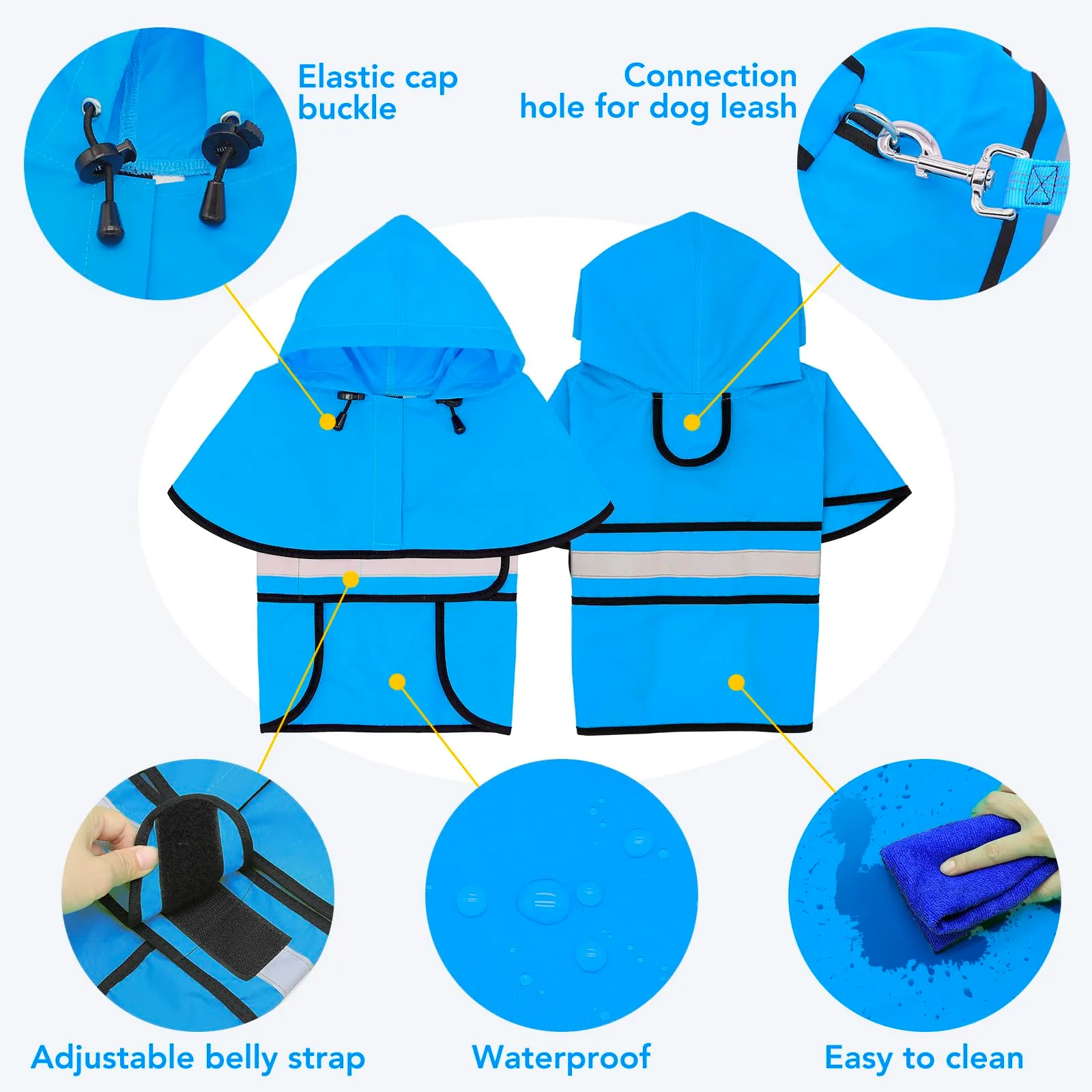 Domagiker - Impermeabili per cani con cappuccio, impermeabili regolabili con riflessione per cani, giacca antivento per cani, poncho impermeabile per cani di taglia piccola, media e grande (Piccola - immagine 2