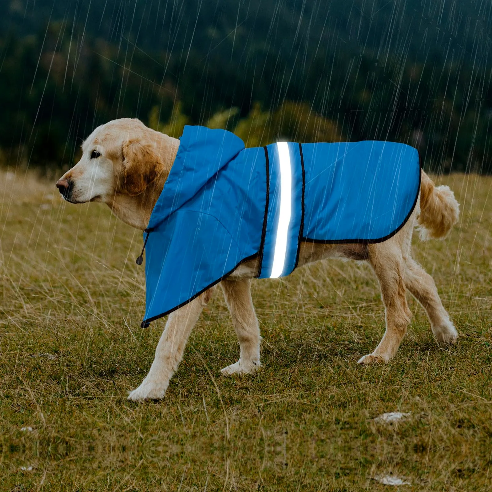 Domagiker - Impermeabili per cani con cappuccio, impermeabili regolabili con riflessione per cani, giacca antivento per cani, poncho impermeabile per cani di taglia piccola, media e grande (Piccola - immagine 4