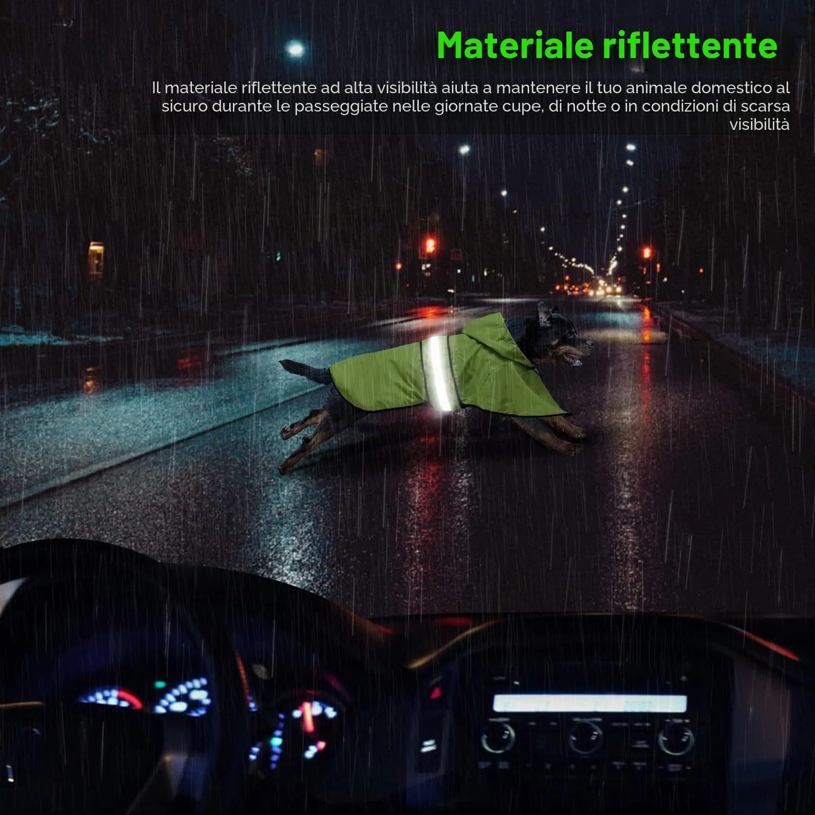 Domagiker - Impermeabile per cani con cappuccio riflettente, giacca impermeabile per cuccioli con foro per guinzaglio, poncho leggero per animali domestici per passeggiate con il cane (piccolo, verde) - immagine 4