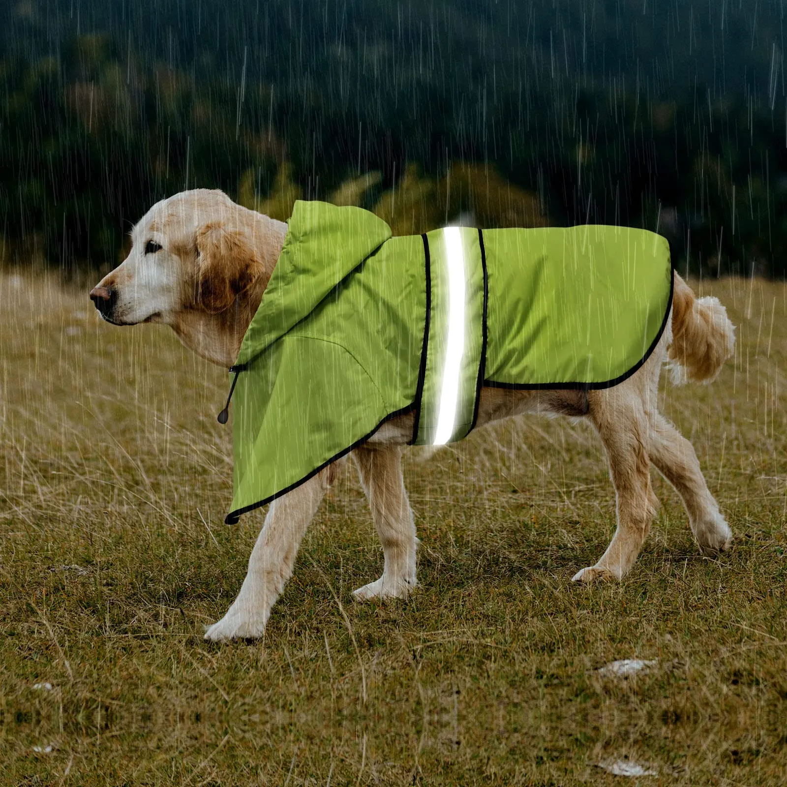 Domagiker - Impermeabile per cani con cappuccio riflettente, giacca impermeabile per cuccioli con foro per guinzaglio, poncho leggero per animali domestici per passeggiate con il cane (piccolo, verde) - immagine 6