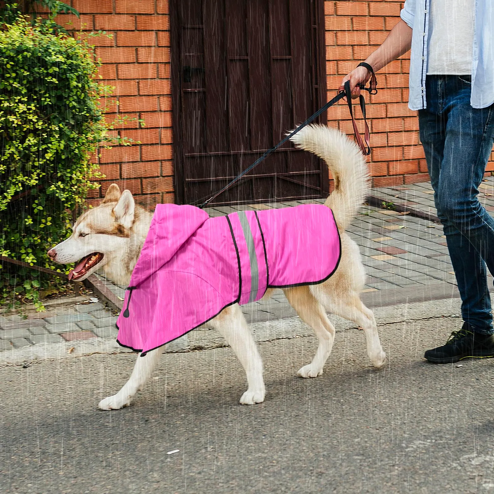 Domagiker - Impermeabili con cappuccio per cani, regolabili e riflettenti, giacca antipioggia per cani, poncho per cani di taglia piccola, media e grande (medio, rosa) - immagine 4