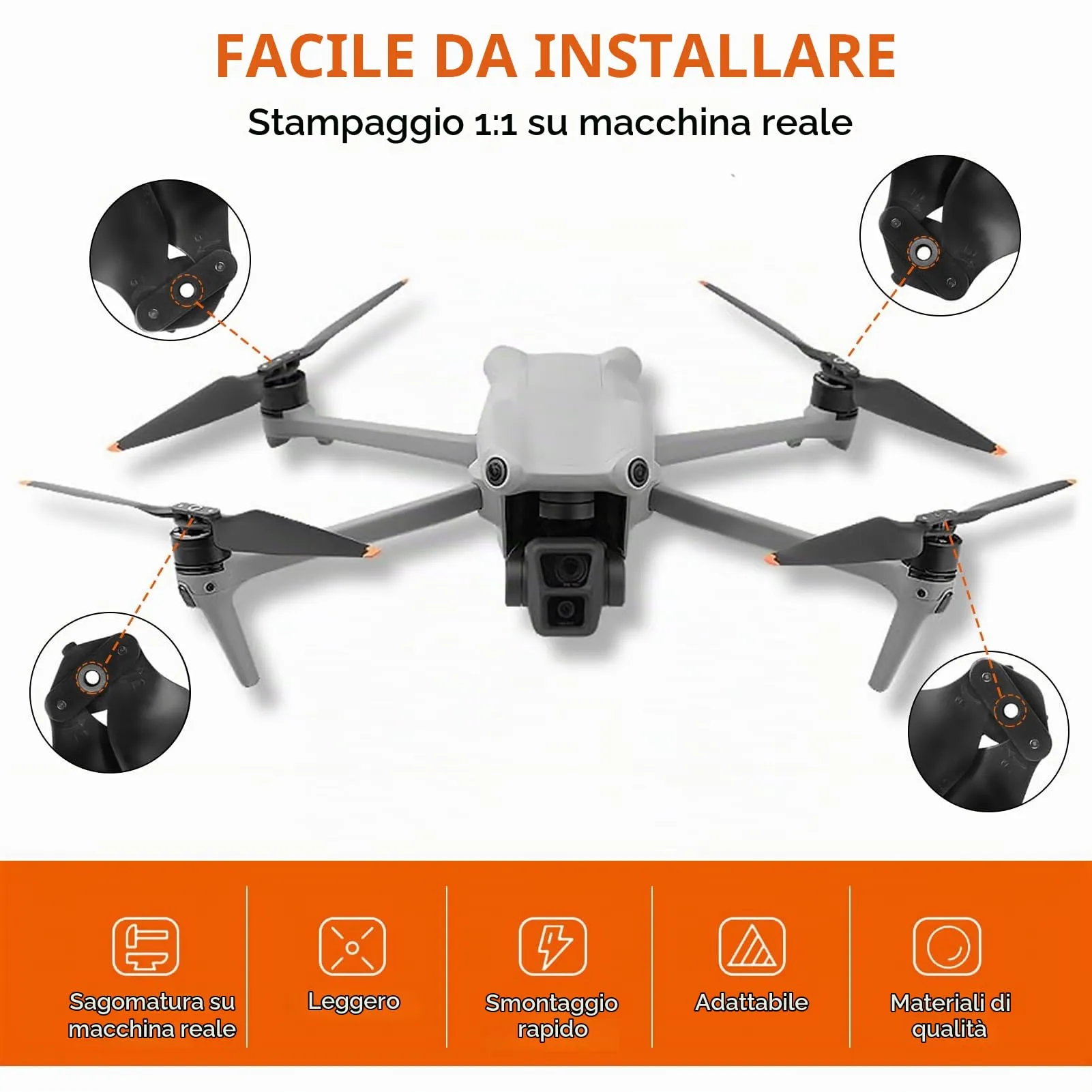 Bocguy 8 Pcs Eliche Air 3, Modello 8747F Eliche Air 3 Accessori Sostituzione Drone con Design a Rilascio Rapido, Basso Rumore & Stabile (Arancia) - immagine 5
