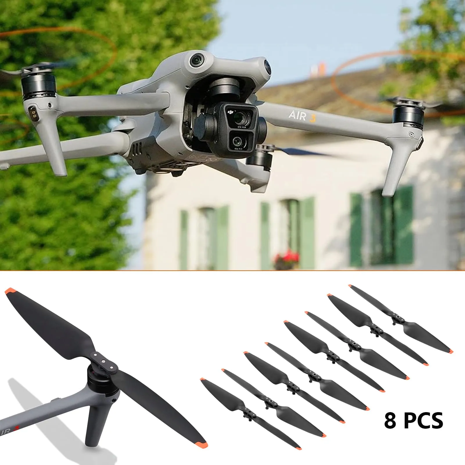 Bocguy 8 Pcs Eliche Air 3, Modello 8747F Eliche Air 3 Accessori Sostituzione Drone con Design a Rilascio Rapido, Basso Rumore & Stabile (Arancia) - immagine 6