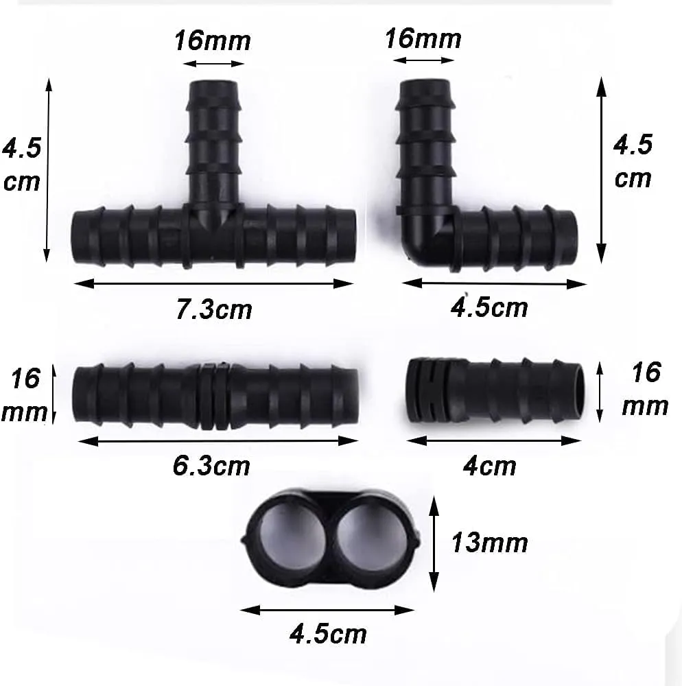 44Pcs Raccordi per Ala Gocciolante, BetterJonny Kit di Raccordi per Irrigazione per Tubi per 16mm Impianto di Irrigazione a Goccia Tee Gomiti Accoppiamento Chiusura Terminale Tappi Terminali - immagine 3