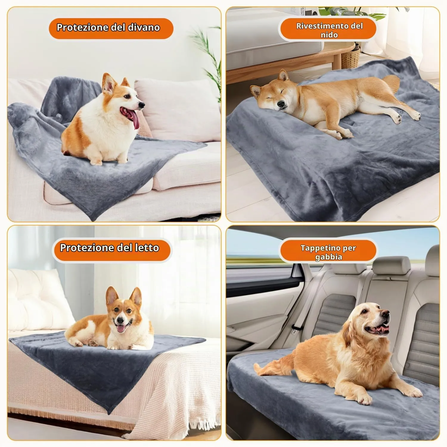 Nobleza Coperta Impermeabile per Cani, XL 152 x 127cm Coperta Morbida e Soffice per Cane, Lavatrice, Reversibile Protettore per Divano, Grigio - immagine 6