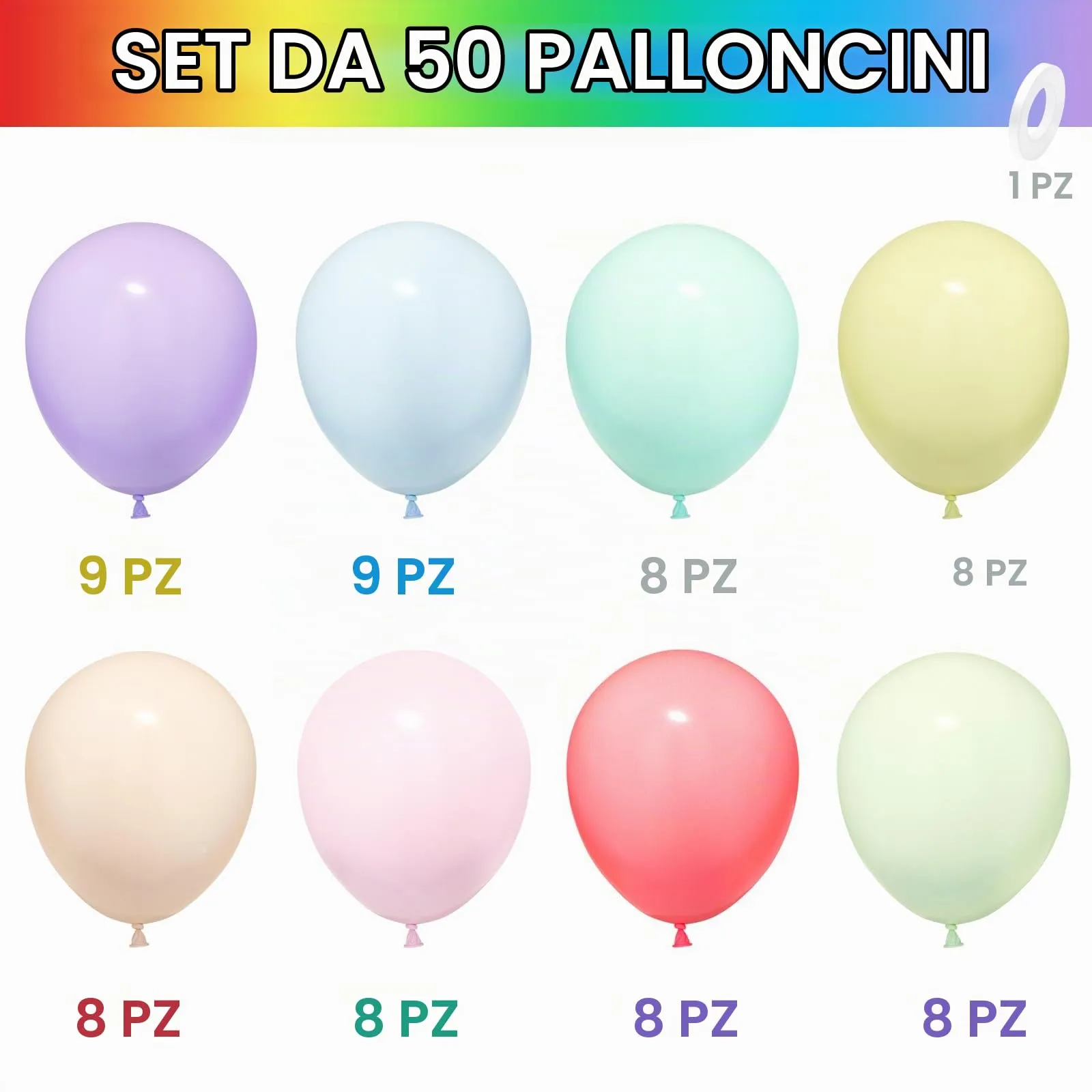 Unisun Palloncini Arcobaleno Pastello,50Pz 12 Pollici Palloncini Multicolor - immagine 2