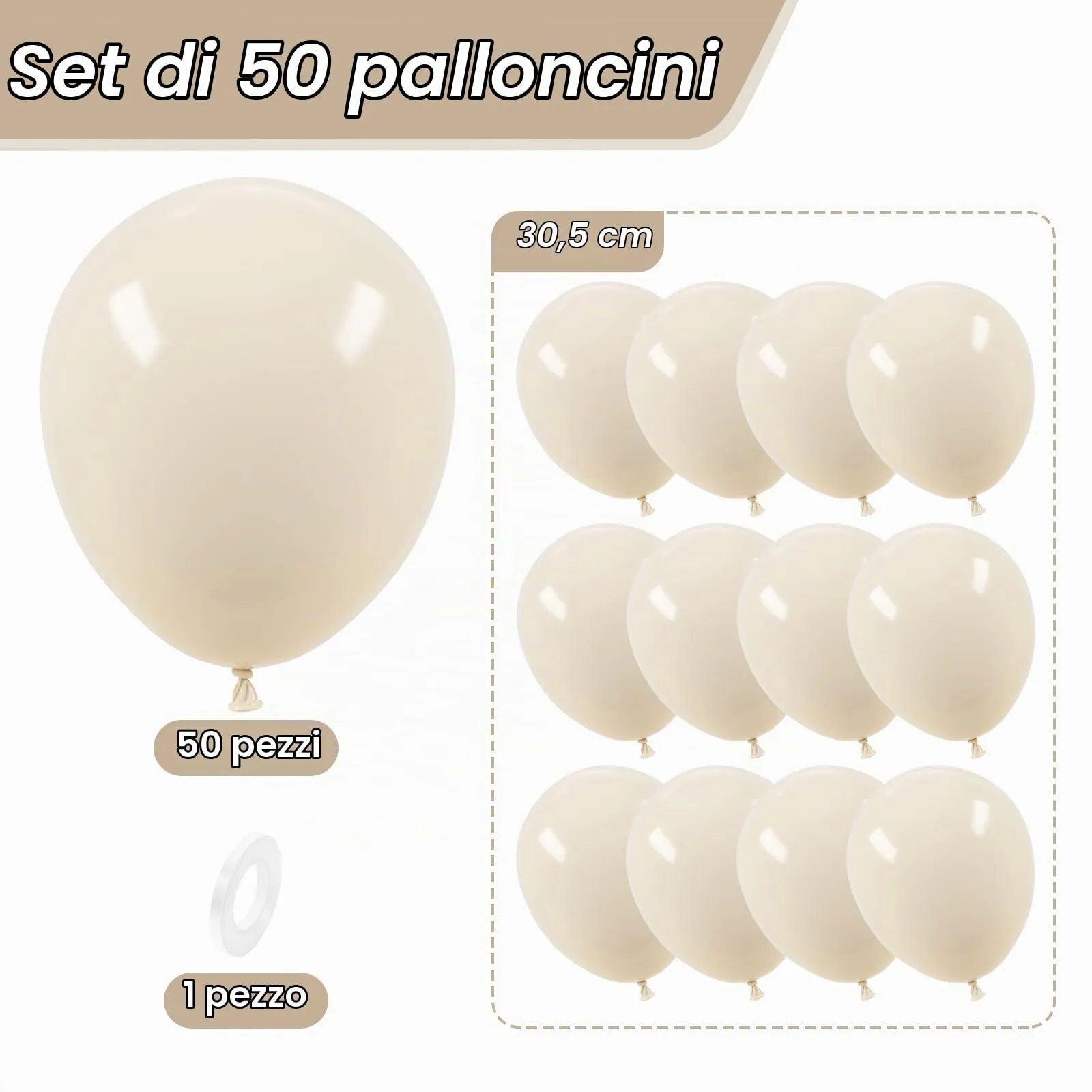 Unisun Palloncini Crema, 50 Pz 12 Pollici Palloncini Beige Bianco Sabbia - immagine 2