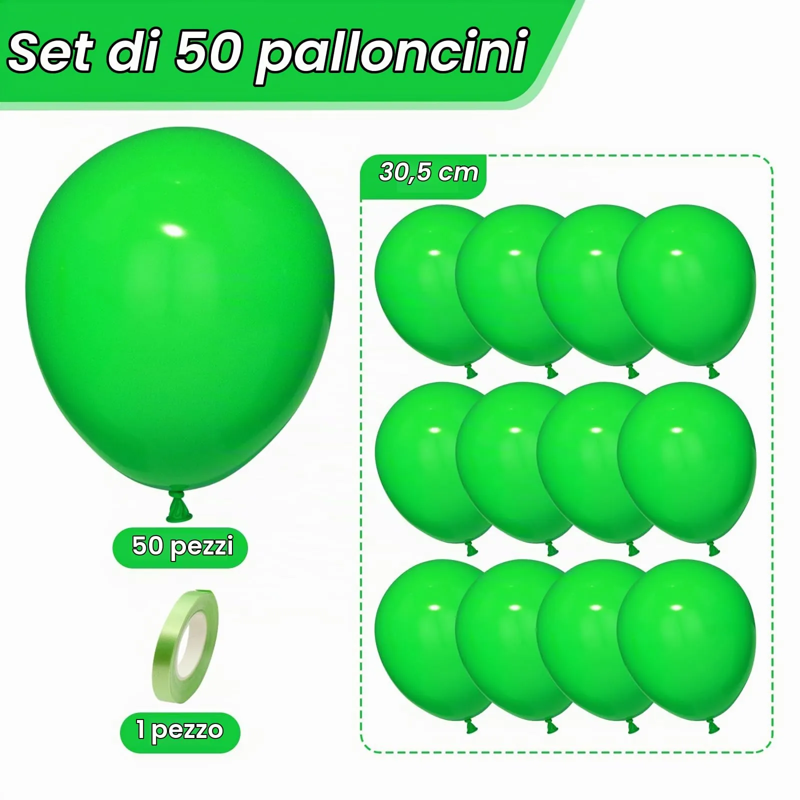 Unisun Palloncini Verdi, 50 Pezzi 12 Pollici Palloncini Verdi Opachi - immagine 2