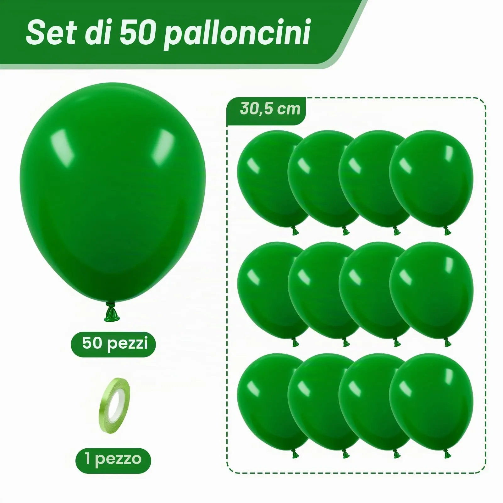 Unisun Palloncini Verdi, 50pz 12 pollici, palloncini Verde Scuro per Natale - immagine 2