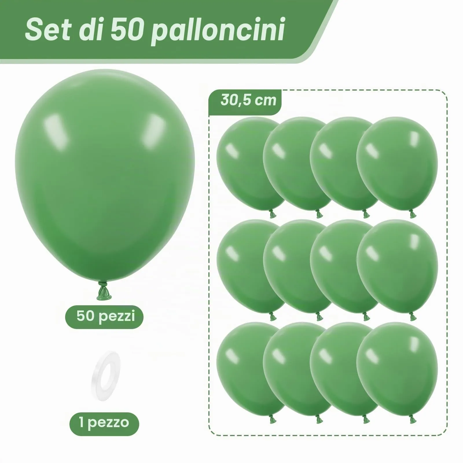 Unisun Palloncini Verde Salvia, 50 Pz 12 Pollici Palloncino Verde Retrò - immagine 2