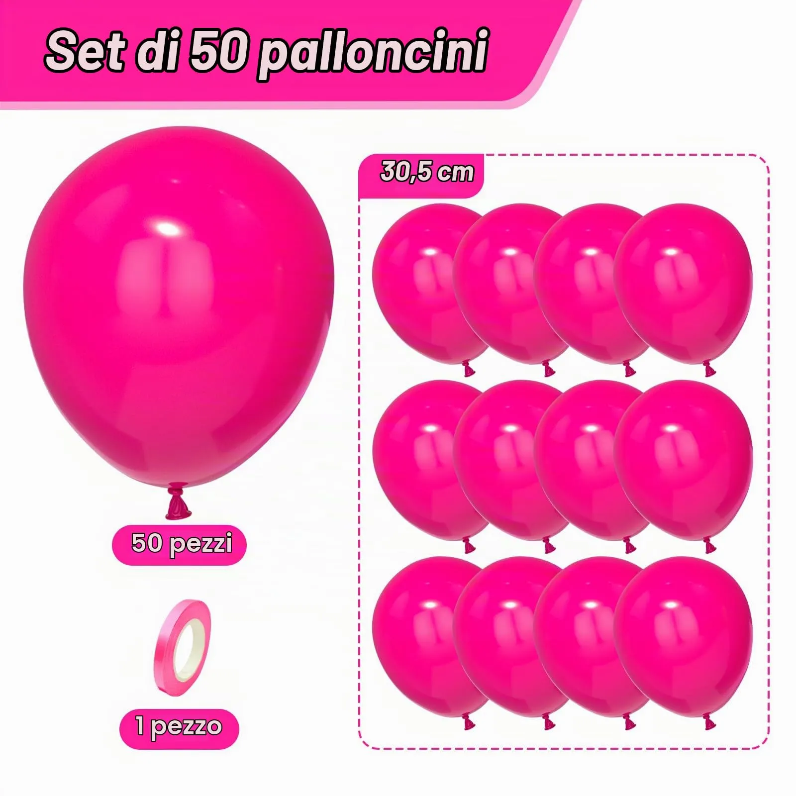 Unisun Palloncini Rosa Fucsia, 50 Pezzi 12 Pollici Palloncino Rosa Acceso - immagine 2