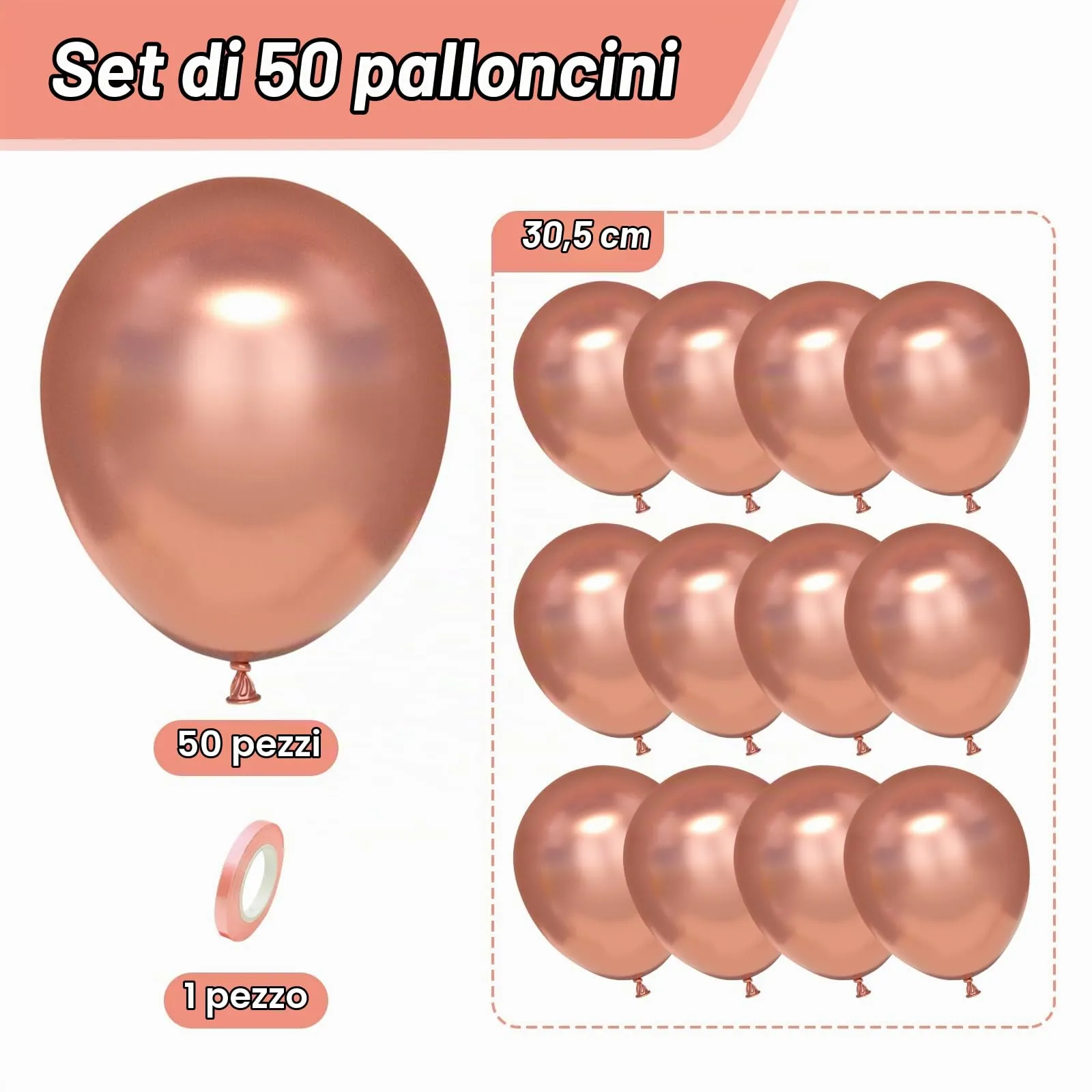 Unisun Palloncini Oro Rosa, 50 Pezzi 12 Pollici Palloncino Metallizzato - immagine 2