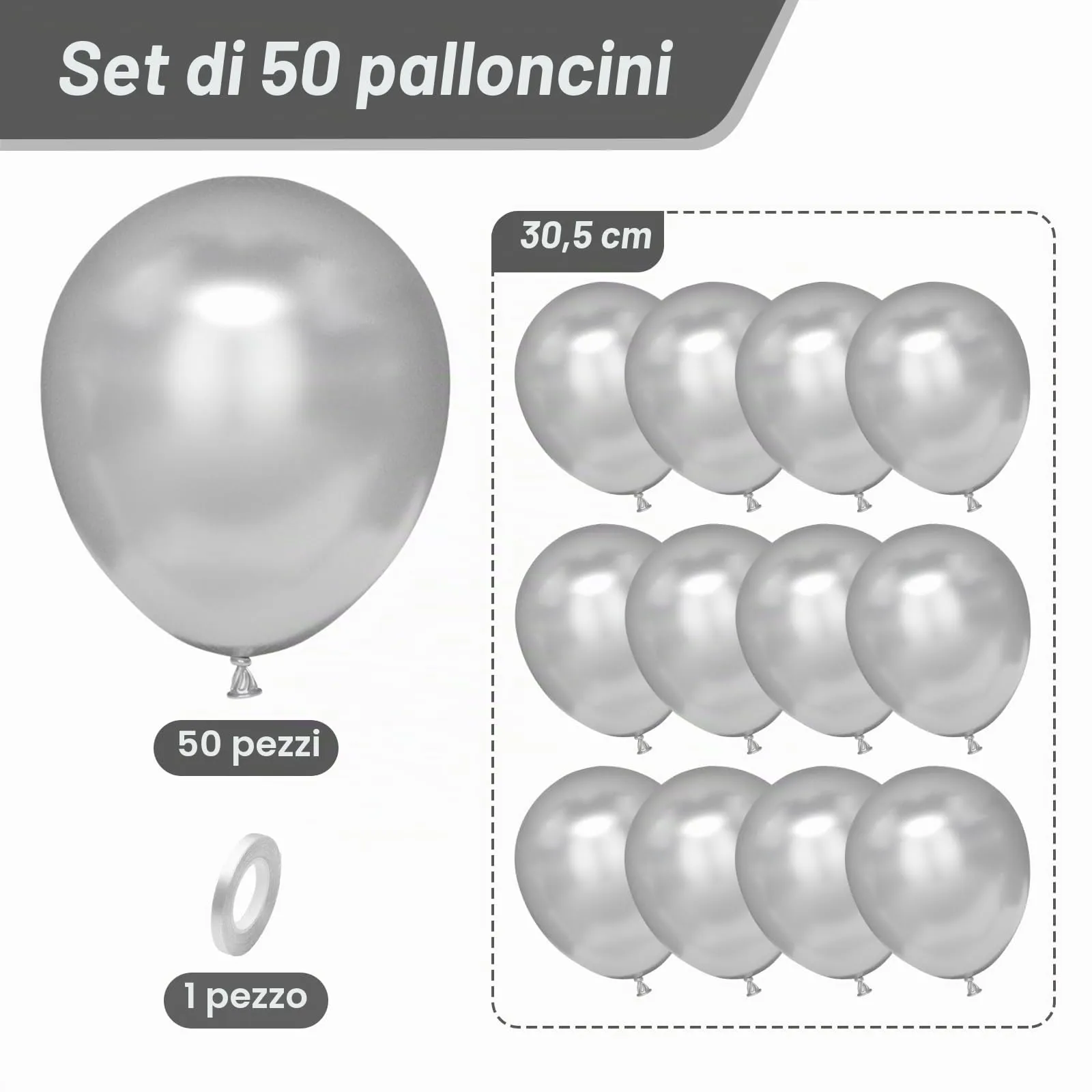 Unisun Palloncini Argento, 50 Pezzi 12 Pollici Palloncino Metallizzato - immagine 2
