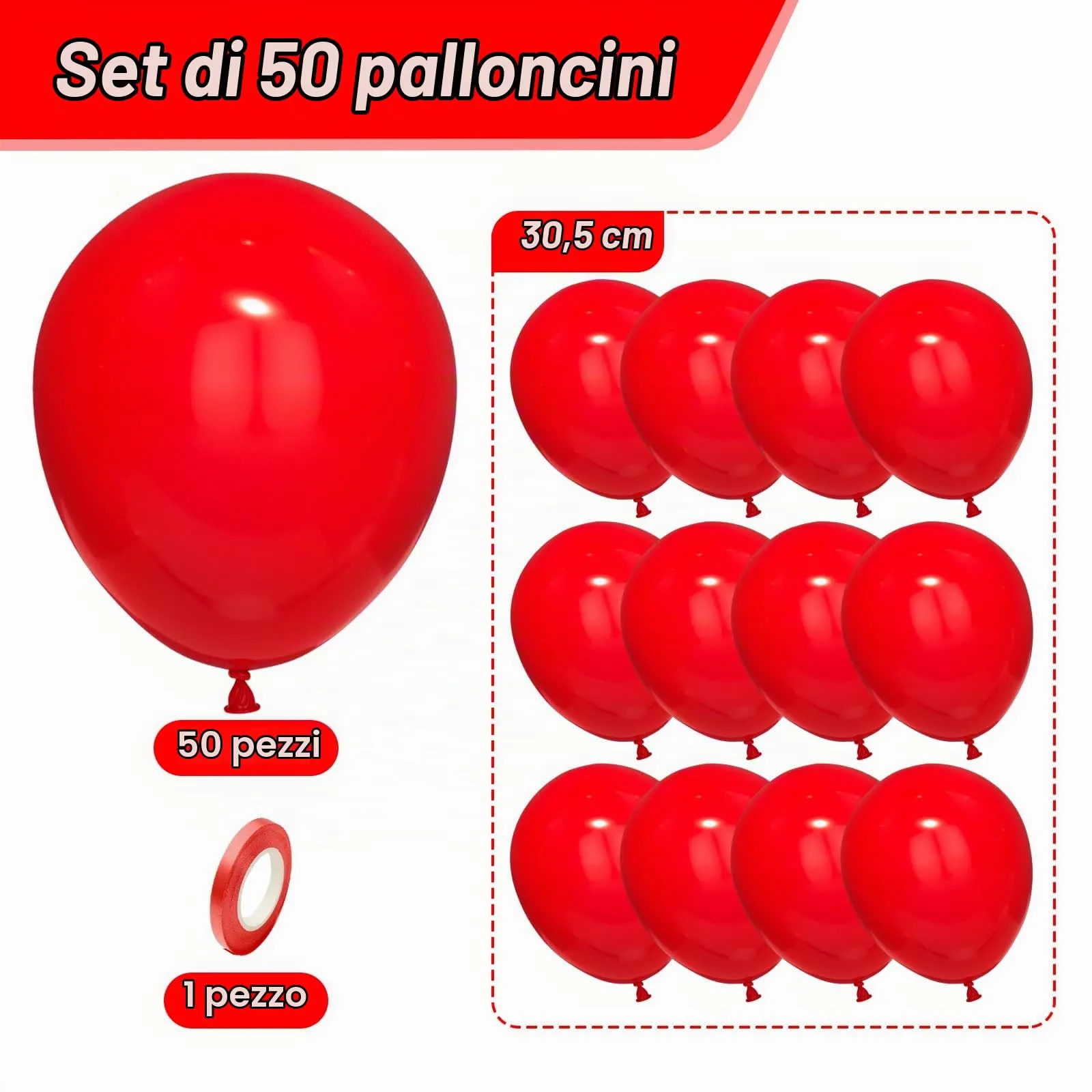 Unisun Palloncini Rossi, 50 Pezzi 12 Pollici Palloncino Rossi Opachi - immagine 2