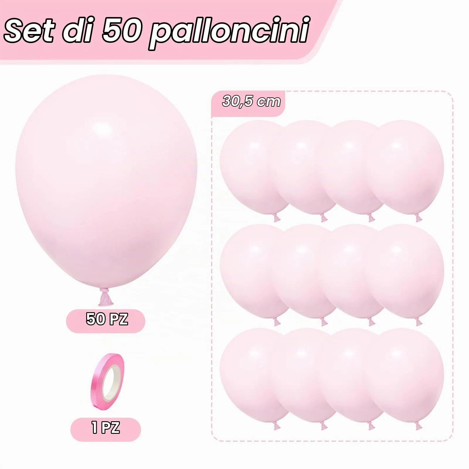 Unisun Palloncini Rosa Pastello, 50 Pezzi 12 Pollici Palloncino Rosa Chiaro - immagine 2