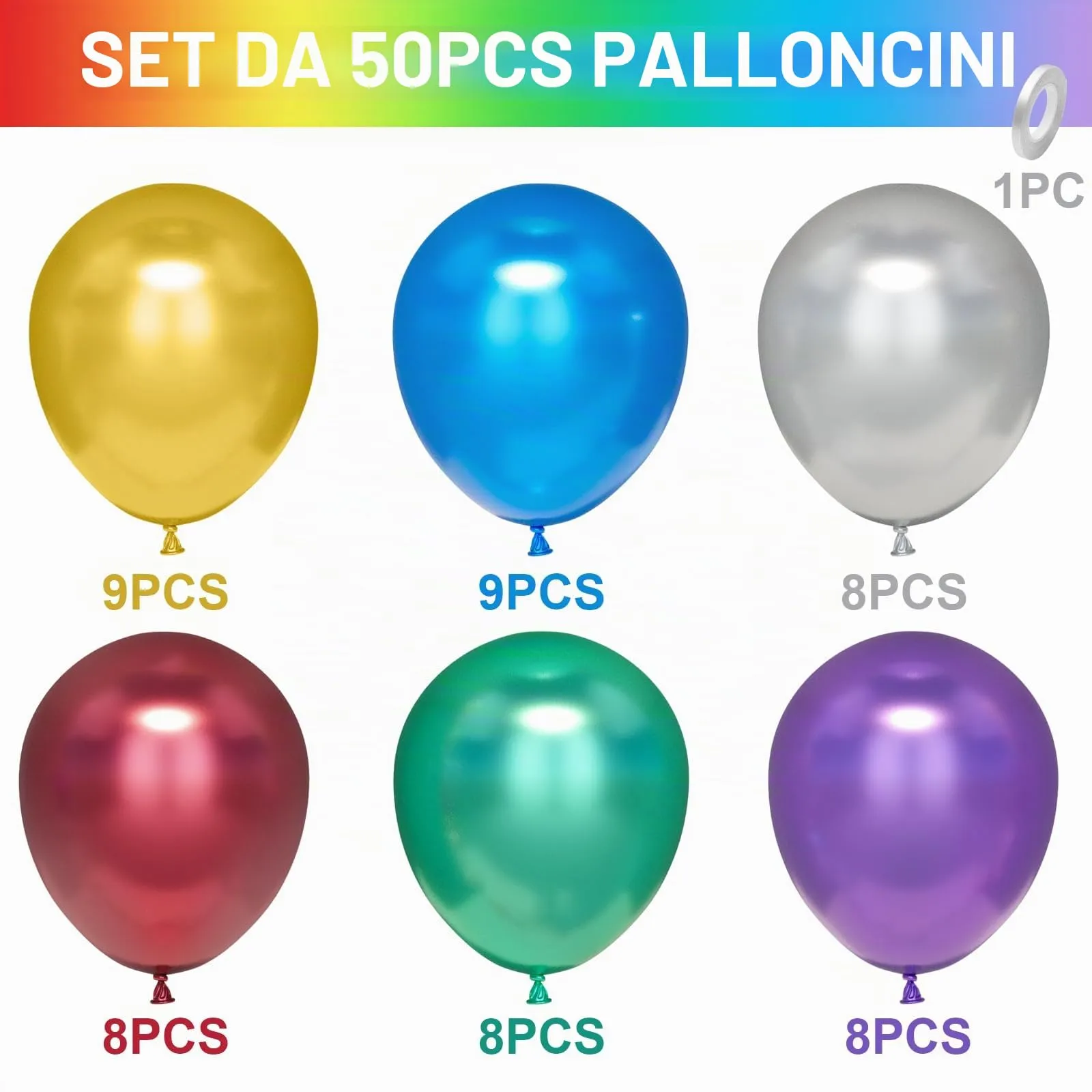 Unisun Palloncini Metallici, 50Pz 12 Pollici Palloncini Cromati Multicolori - immagine 2