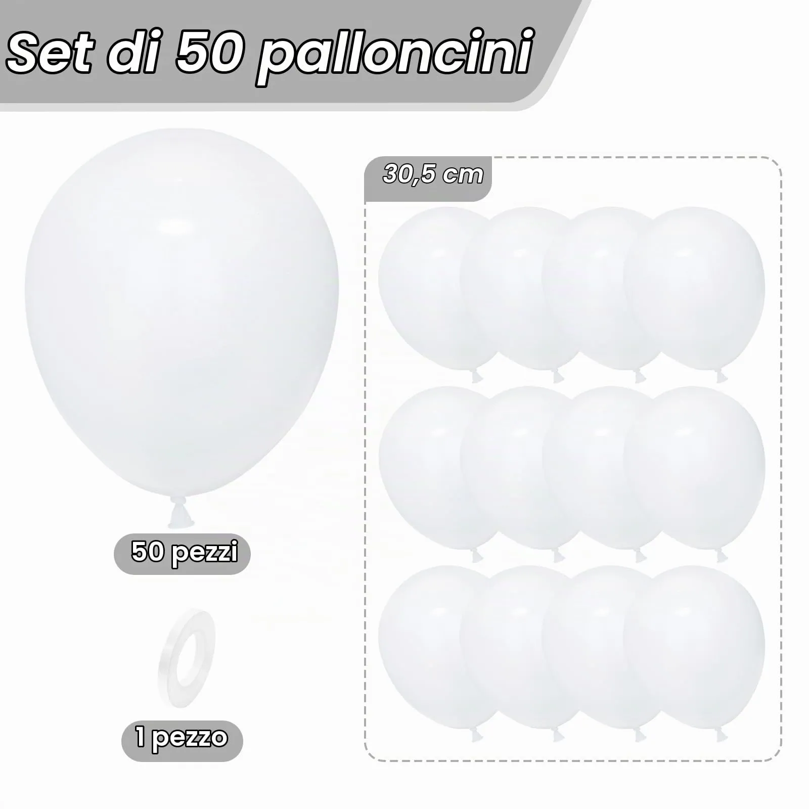 Unisun Palloncini Bianchi, 50 Pezzi 12 Pollici Palloncini Bianchi Opachi - immagine 2