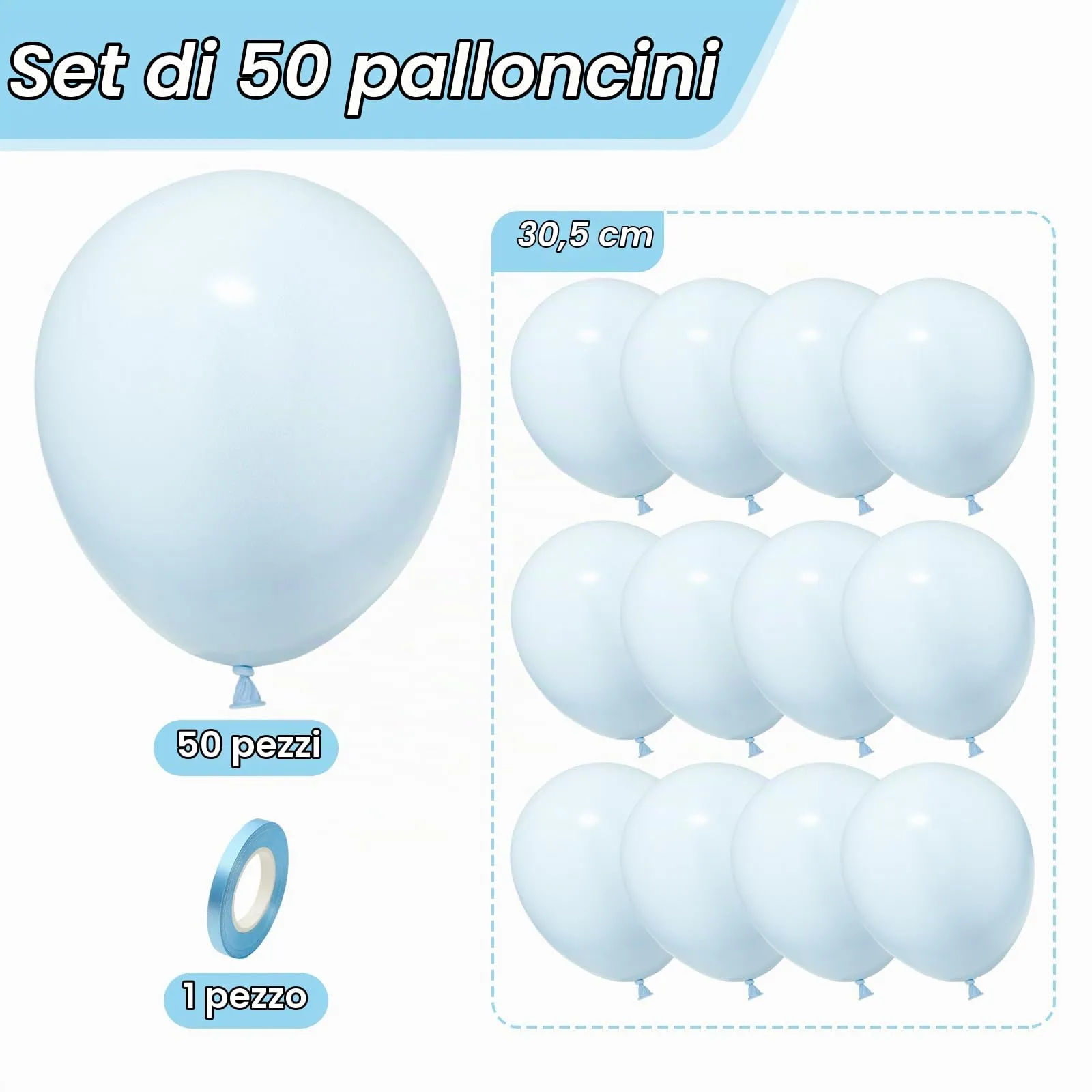 Unisun Palloncini Blu Pastello, 50 Pz 12 Pollici Palloncini Azzurro Chiaro - immagine 2