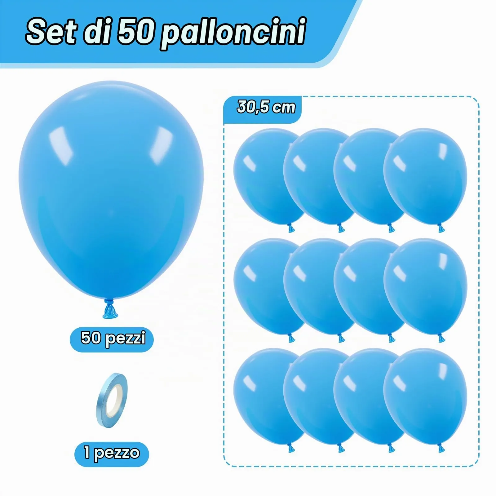 Unisun Palloncini Azzurro, 50 Pezzi 12 Pollici Palloncini Blu Cielo Mette - immagine 2