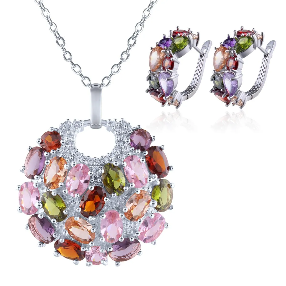 Mecool Set di orecchini e collana con zirconia cubica 925 Ciondolo Collana e Orecchini set di gioielli per donne, Pequeño, Lega di rame - immagine 1