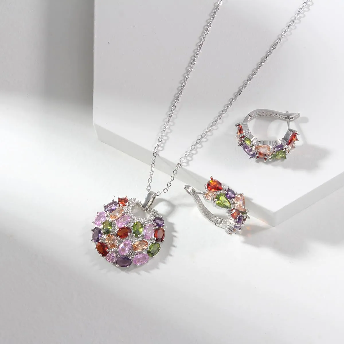 Mecool Set di orecchini e collana con zirconia cubica 925 Ciondolo Collana e Orecchini set di gioielli per donne, Pequeño, Lega di rame - immagine 2