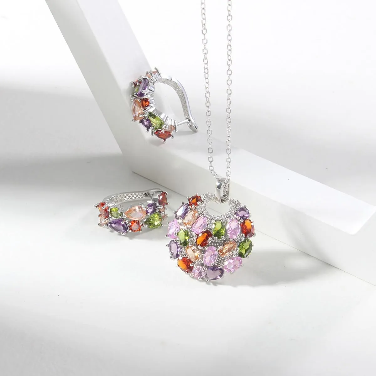 Mecool Set di orecchini e collana con zirconia cubica 925 Ciondolo Collana e Orecchini set di gioielli per donne, Pequeño, Lega di rame - immagine 3