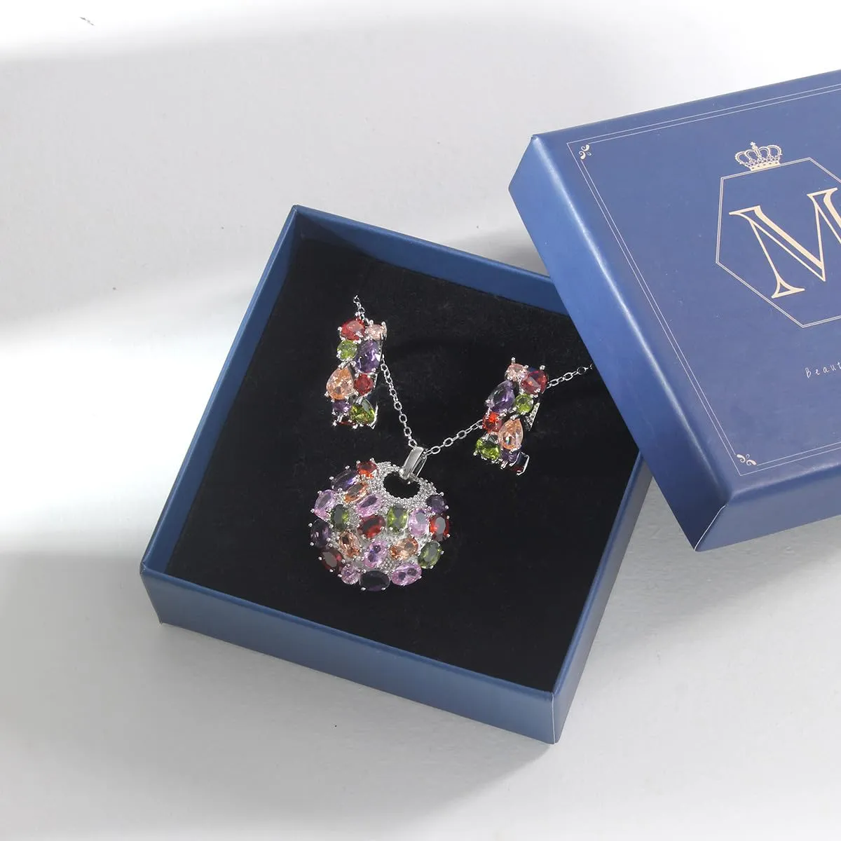 Mecool Set di orecchini e collana con zirconia cubica 925 Ciondolo Collana e Orecchini set di gioielli per donne, Pequeño, Lega di rame - immagine 4