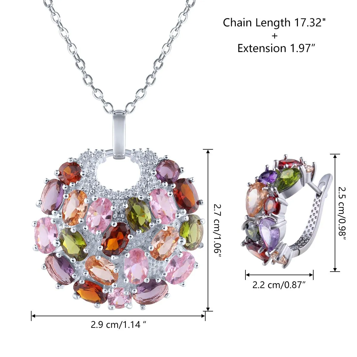 Mecool Set di orecchini e collana con zirconia cubica 925 Ciondolo Collana e Orecchini set di gioielli per donne, Pequeño, Lega di rame - immagine 5