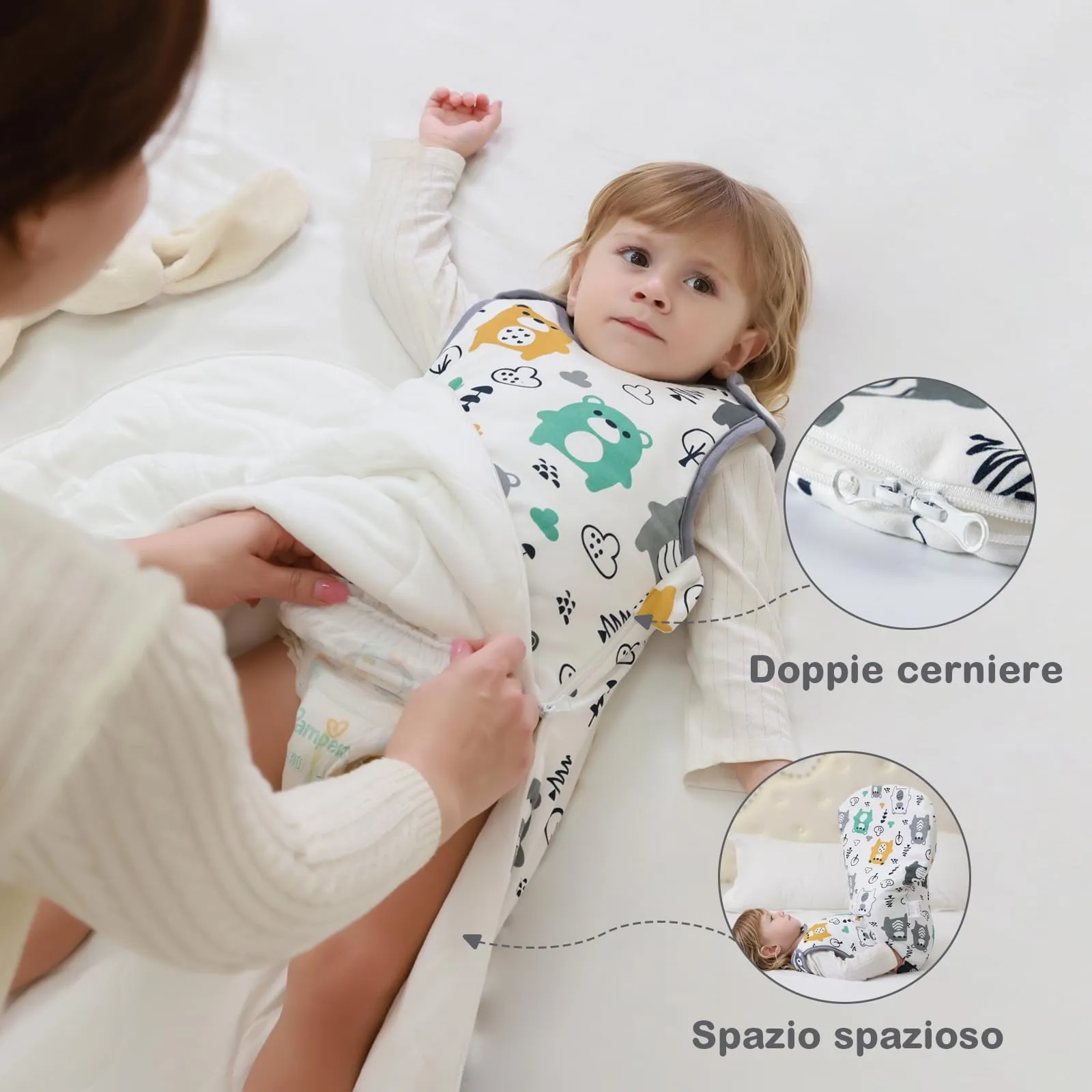 Mosebears Sacco nanna invernale per bambini, 2,5 Tog, 100% cotone, diverse dimensioni, dalla nascita fino a 18 mesi, adatto per tutto l'anno - immagine 5