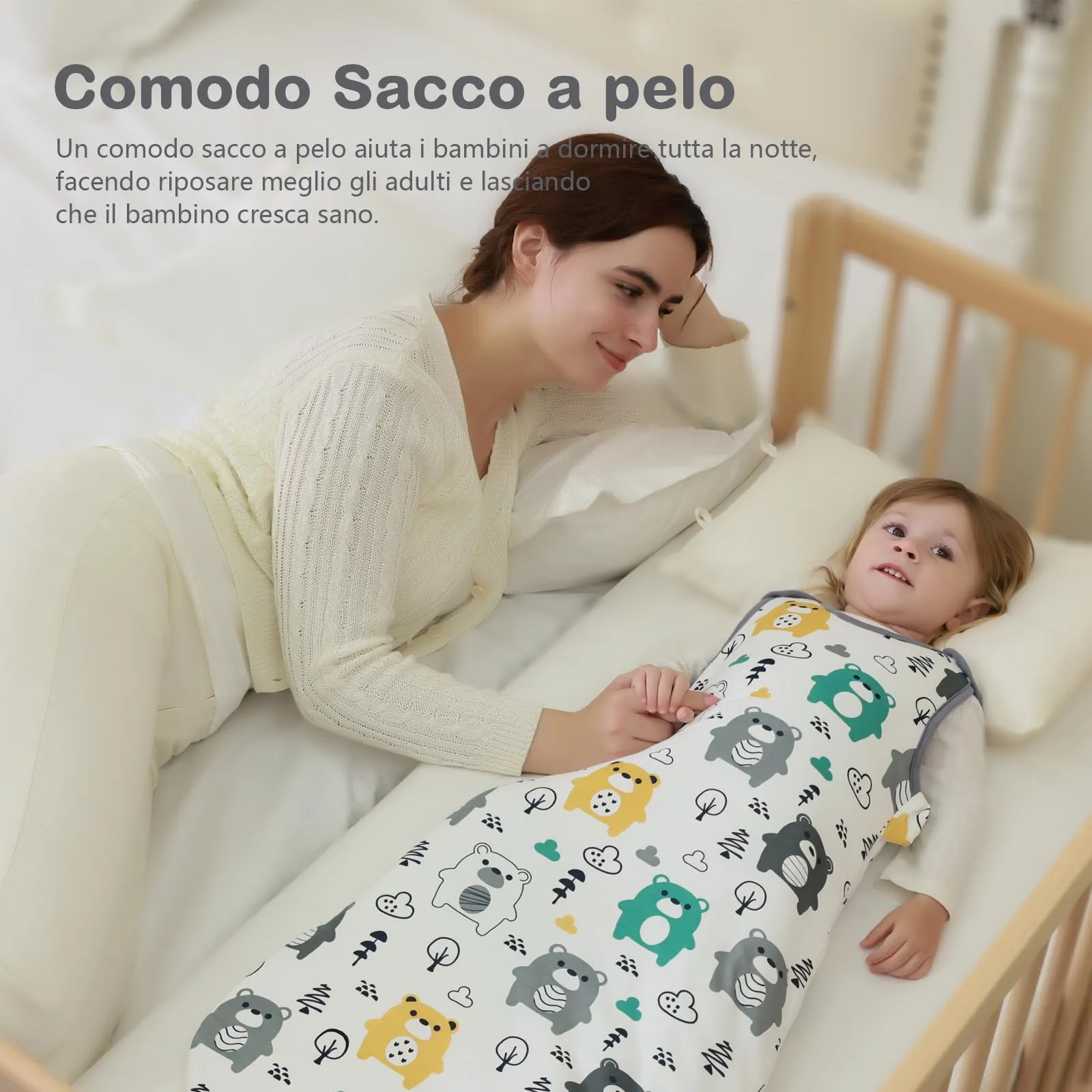 Mosebears Sacco nanna invernale per bambini, 2,5 Tog, 100% cotone, diverse dimensioni, dalla nascita fino a 18 mesi, adatto per tutto l'anno - immagine 2