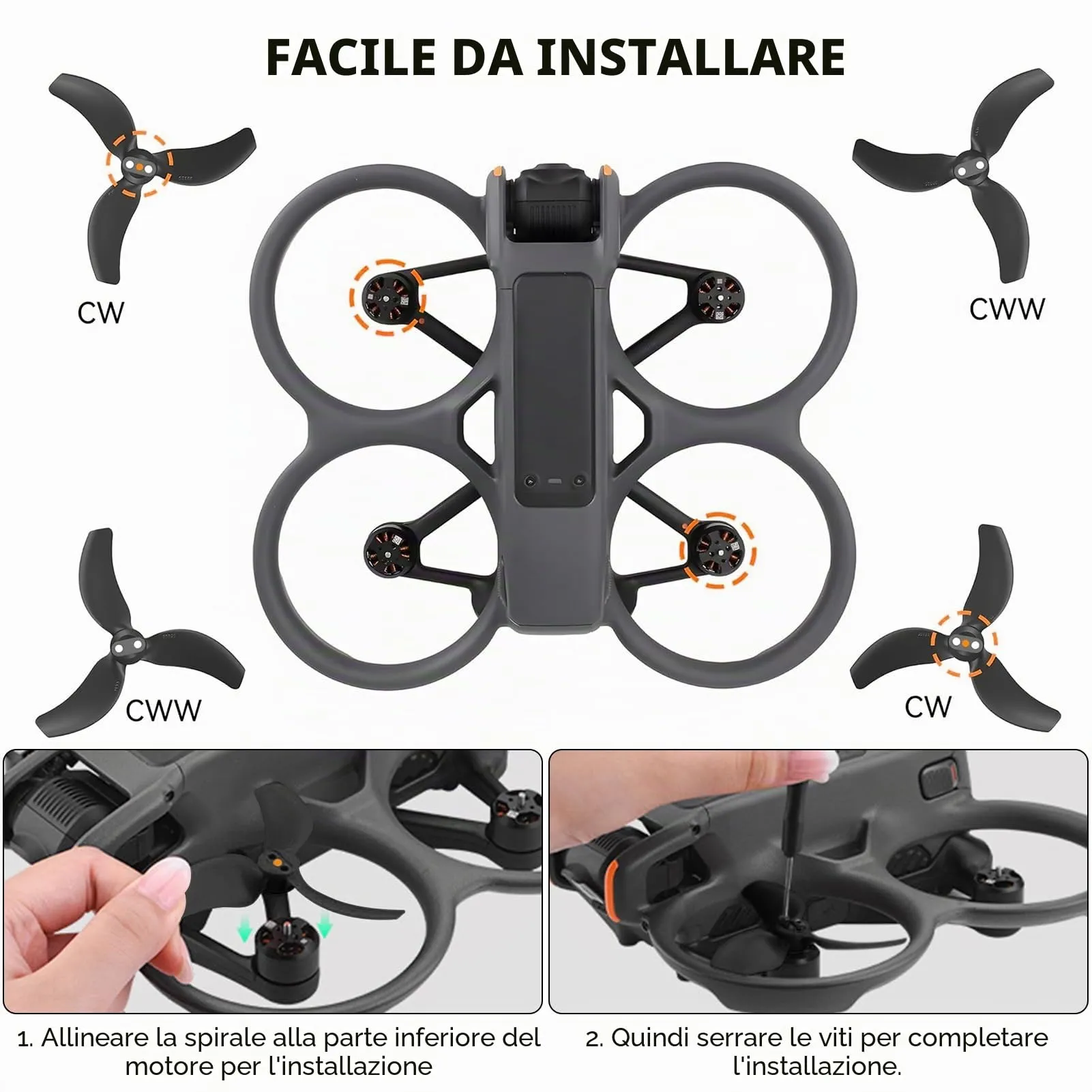 Bocguy Avata 2 Eliche, 4 Pcs 3032S Eliche Avatar 2 con 12 Viti & Cacciavite, Accessori Avata 2 per Sostituzione Drone, Basso Rumore & Stabile - immagine 2