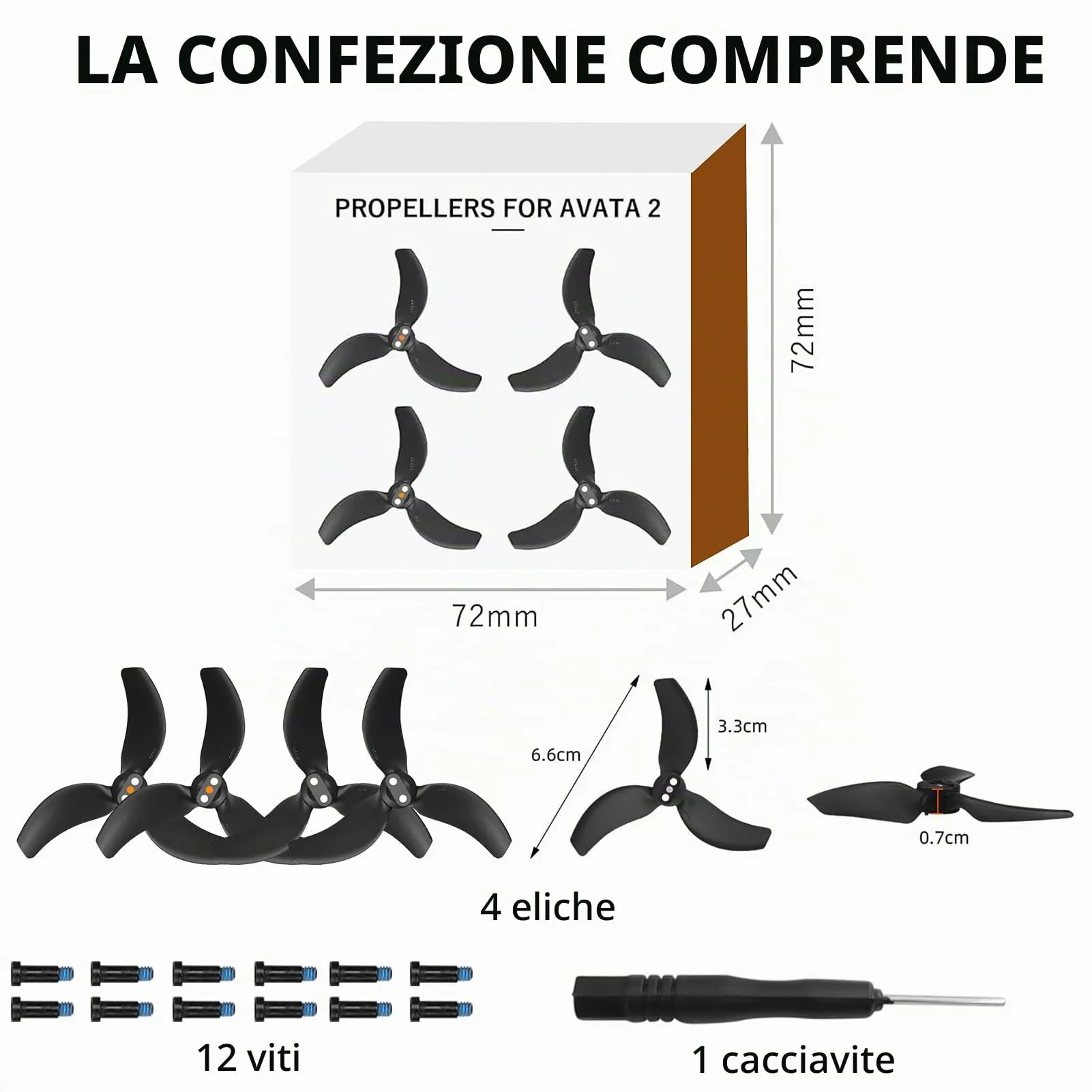 Bocguy Avata 2 Eliche, 4 Pcs 3032S Eliche Avatar 2 con 12 Viti & Cacciavite, Accessori Avata 2 per Sostituzione Drone, Basso Rumore & Stabile - immagine 5