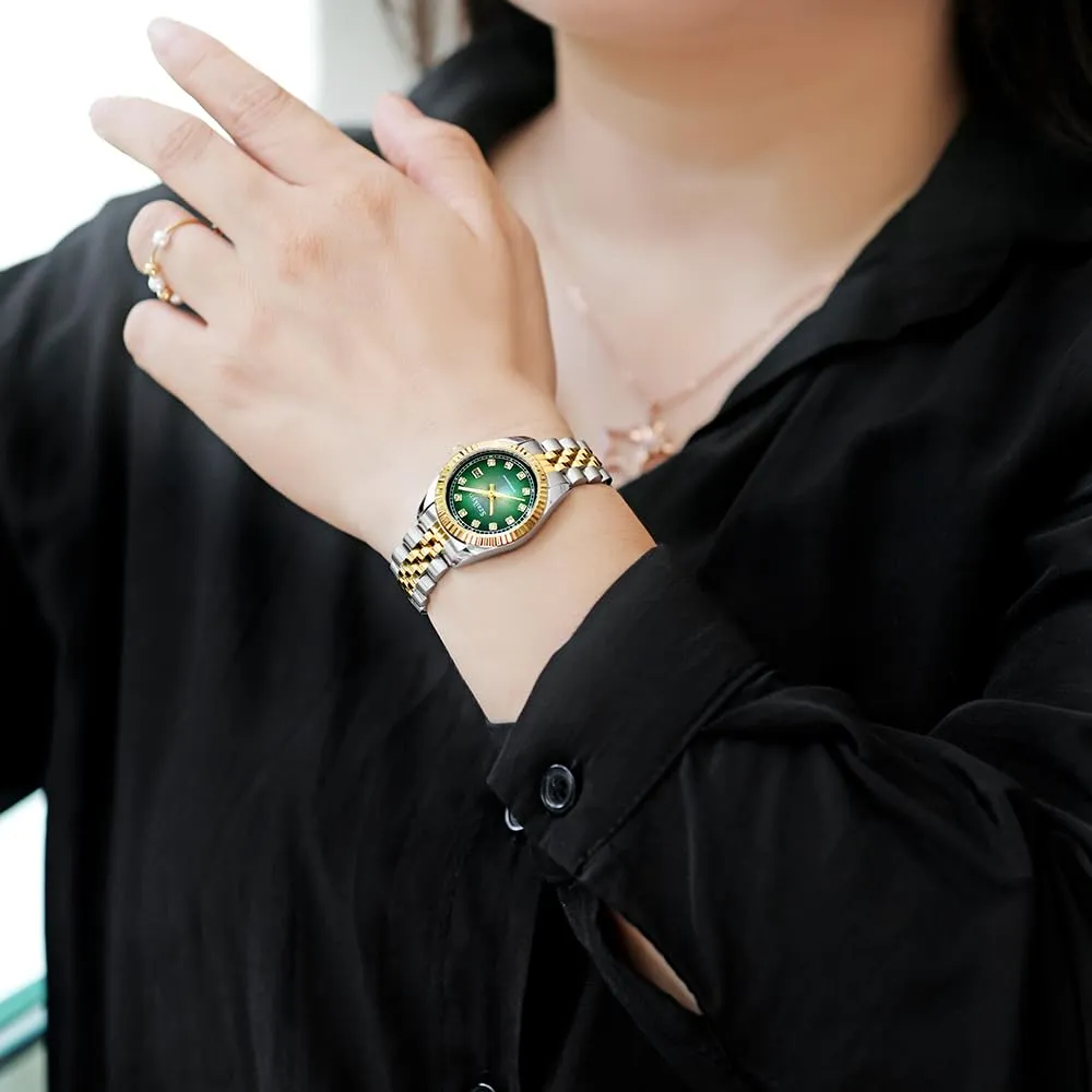 Szaikyri Orologio Donna con Calendario Classico Femminile con Ganciapia di Acciaio Inossidabile Solido Resistente All'Acqua Orologi da Compleanno per Donna (Gold Green) - immagine 2
