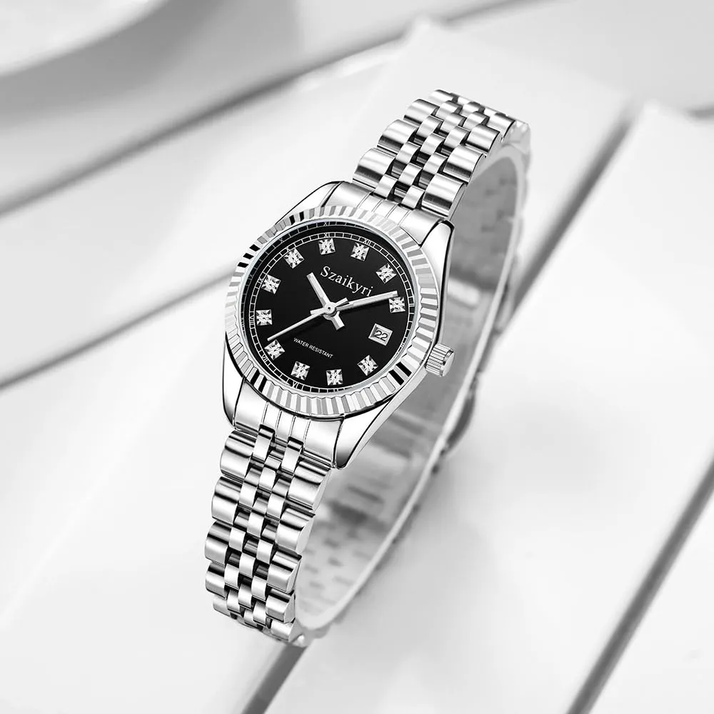 Szaikyri Orologio Donna con Calendario Classico Femminile con Ganciapia di Acciaio Inossidabile Solido Resistente All'Acqua Orologi da Compleanno per Donna (Silver Black) - immagine 3