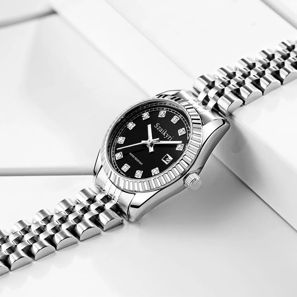Szaikyri Orologio Donna con Calendario Classico Femminile con Ganciapia di Acciaio Inossidabile Solido Resistente All'Acqua Orologi da Compleanno per Donna (Silver Black) - immagine 4