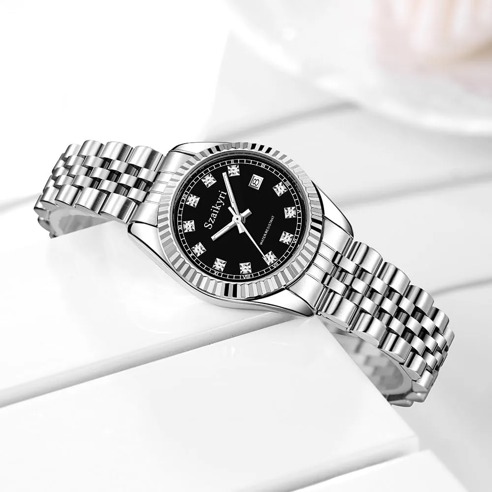 Szaikyri Orologio Donna con Calendario Classico Femminile con Ganciapia di Acciaio Inossidabile Solido Resistente All'Acqua Orologi da Compleanno per Donna (Silver Black) - immagine 5