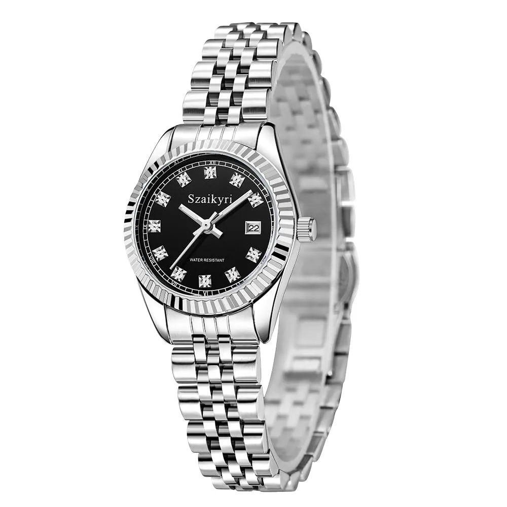 Szaikyri Orologio Donna con Calendario Classico Femminile con Ganciapia di Acciaio Inossidabile Solido Resistente All'Acqua Orologi da Compleanno per Donna (Silver Black) - immagine 8