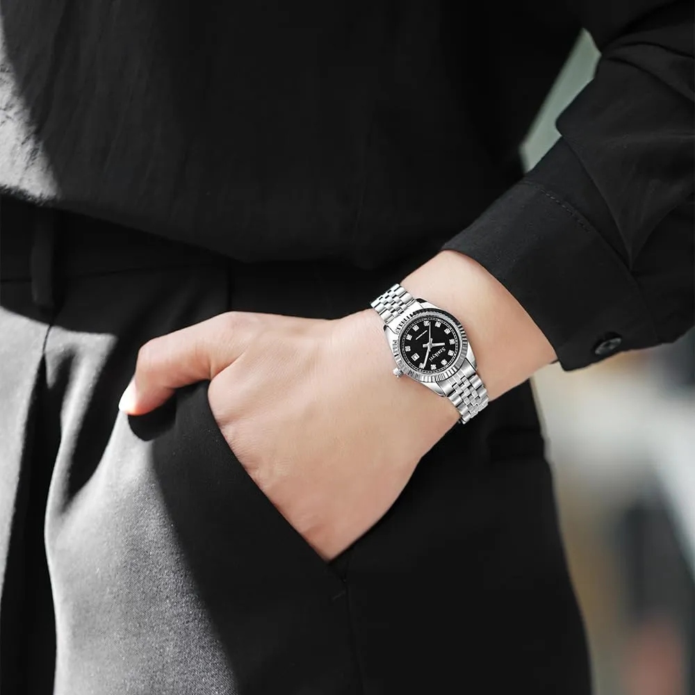 Szaikyri Orologio Donna con Calendario Classico Femminile con Ganciapia di Acciaio Inossidabile Solido Resistente All'Acqua Orologi da Compleanno per Donna (Silver Black) - immagine 9