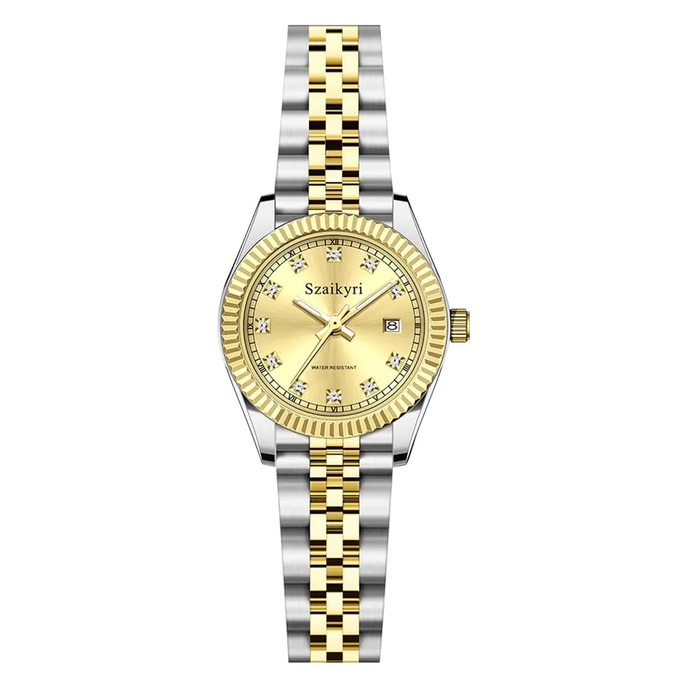 Szaikyri Orologio Donna con Calendario Classico Femminile con Ganciapia di Acciaio Inossidabile Solido Resistente All'Acqua Orologi da Compleanno per Donna (Silver Gold) - immagine 1